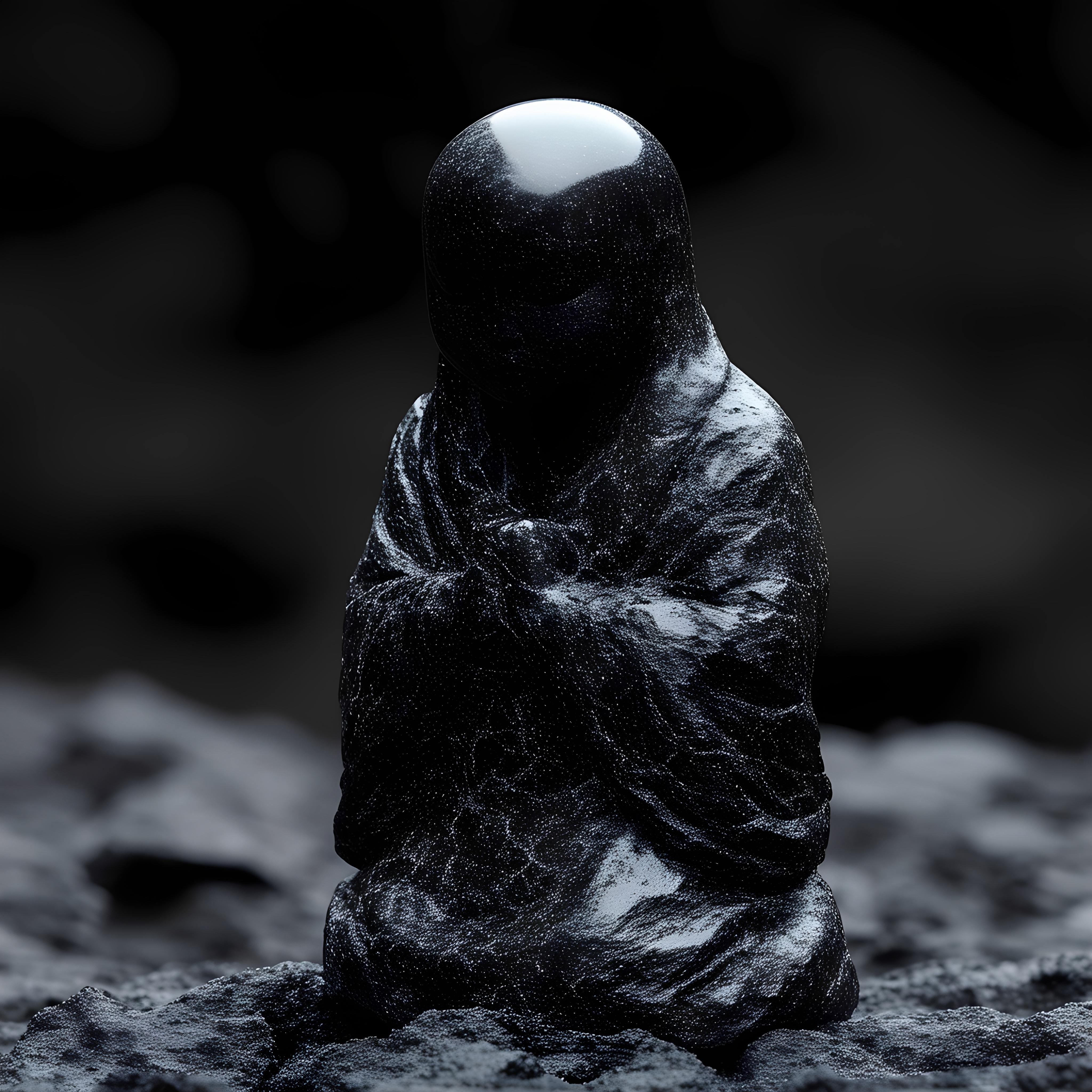 Cracked Dark Stone Humanoid Statue Closeup 5