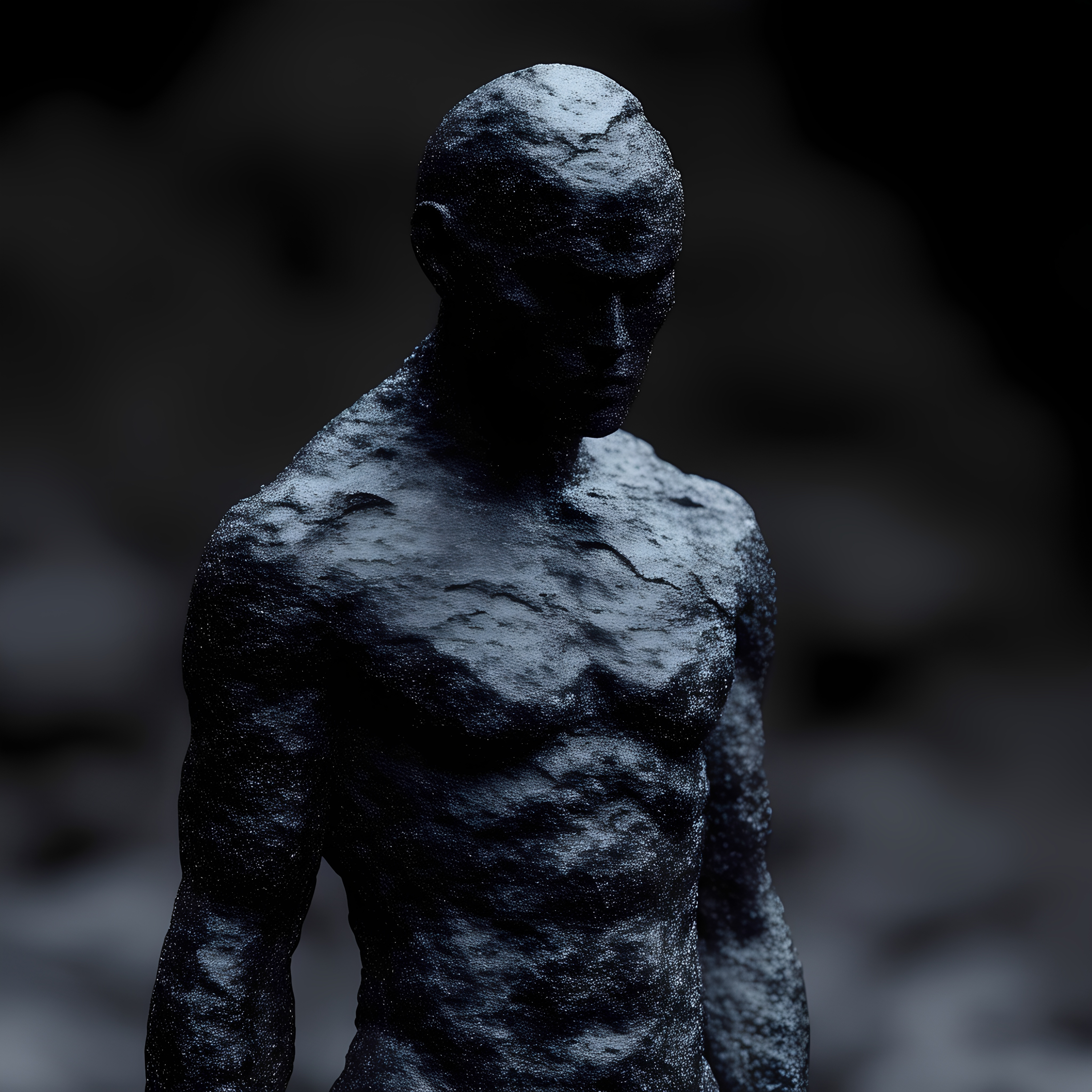 Cracked Dark Stone Humanoid Statue Closeup 6
