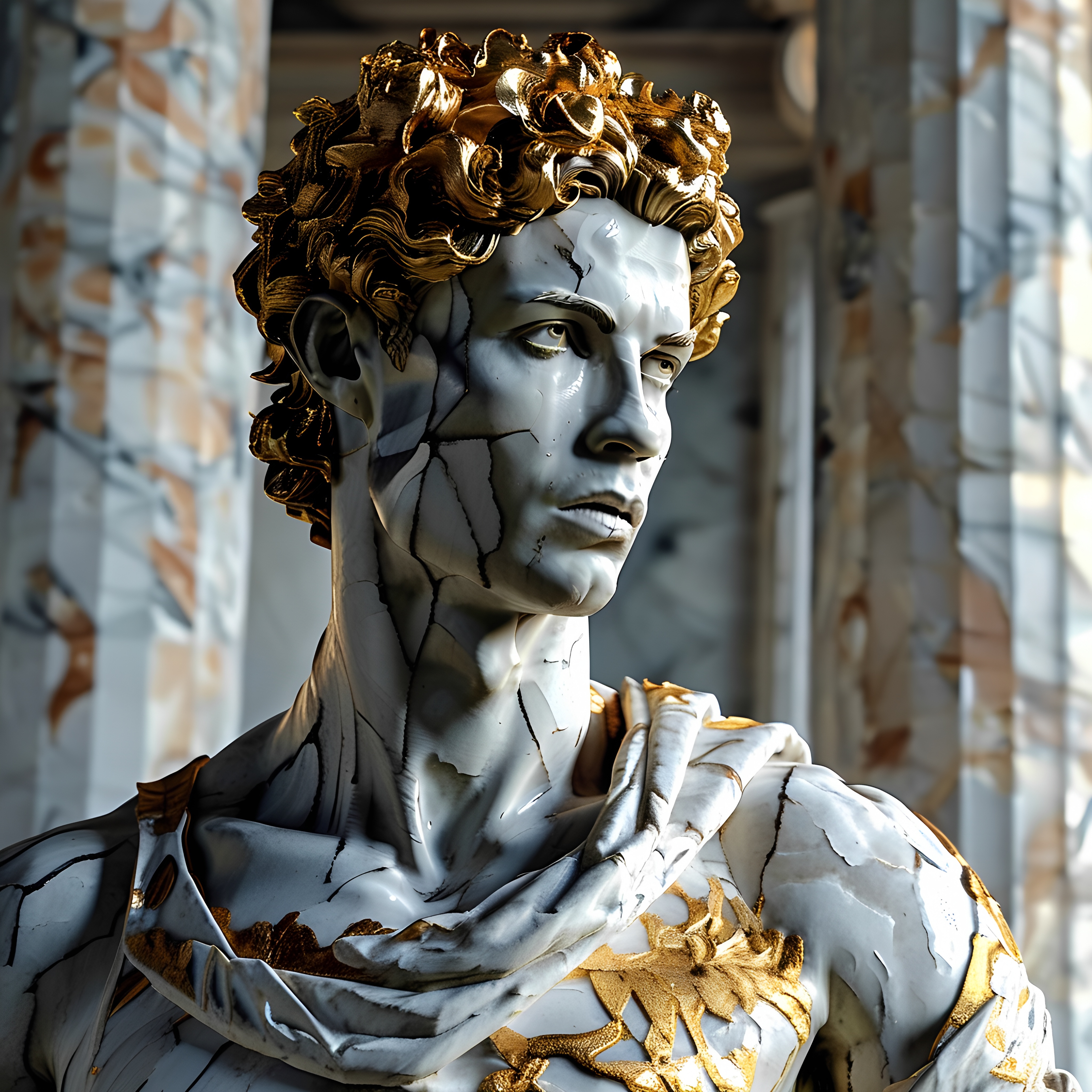 Cristiano Ronaldo Marble Statue Golden Curls
