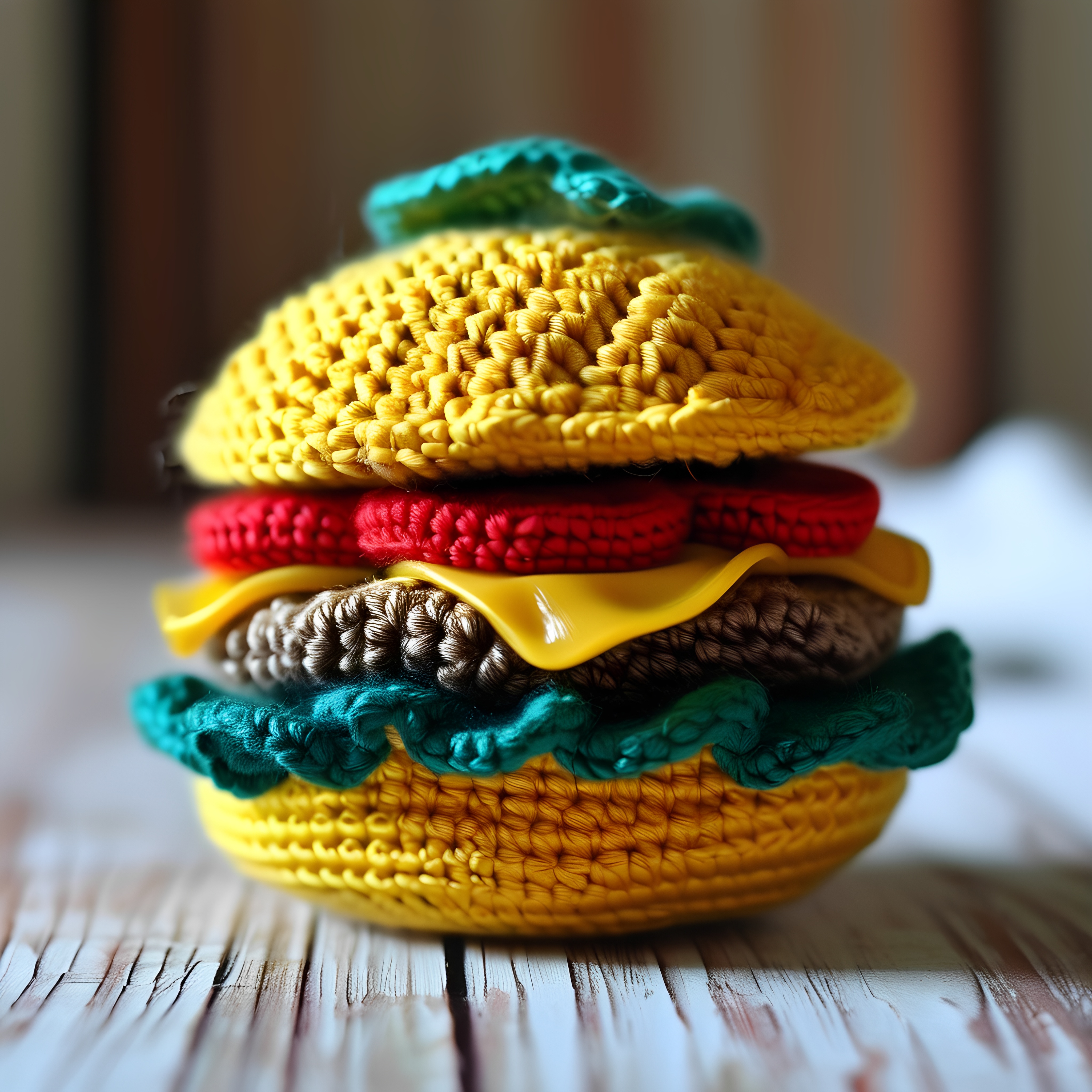 Crochet Amigurumi Burger Toy With Lettuce Tomato Cheese