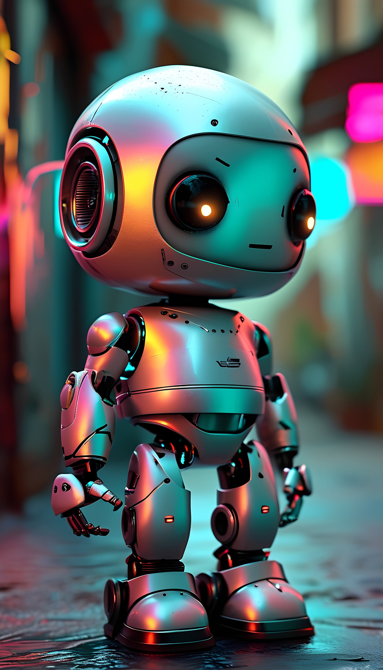 Cute Blue Robot With Glowing Eyes In Garden Scene 2