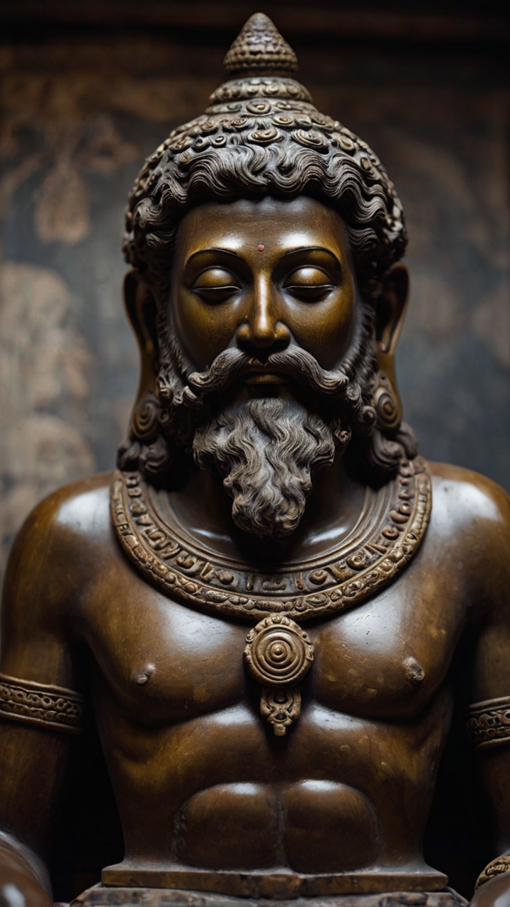 Detailed Ancient Indian Stone Deity Sculpture Closeup 2
