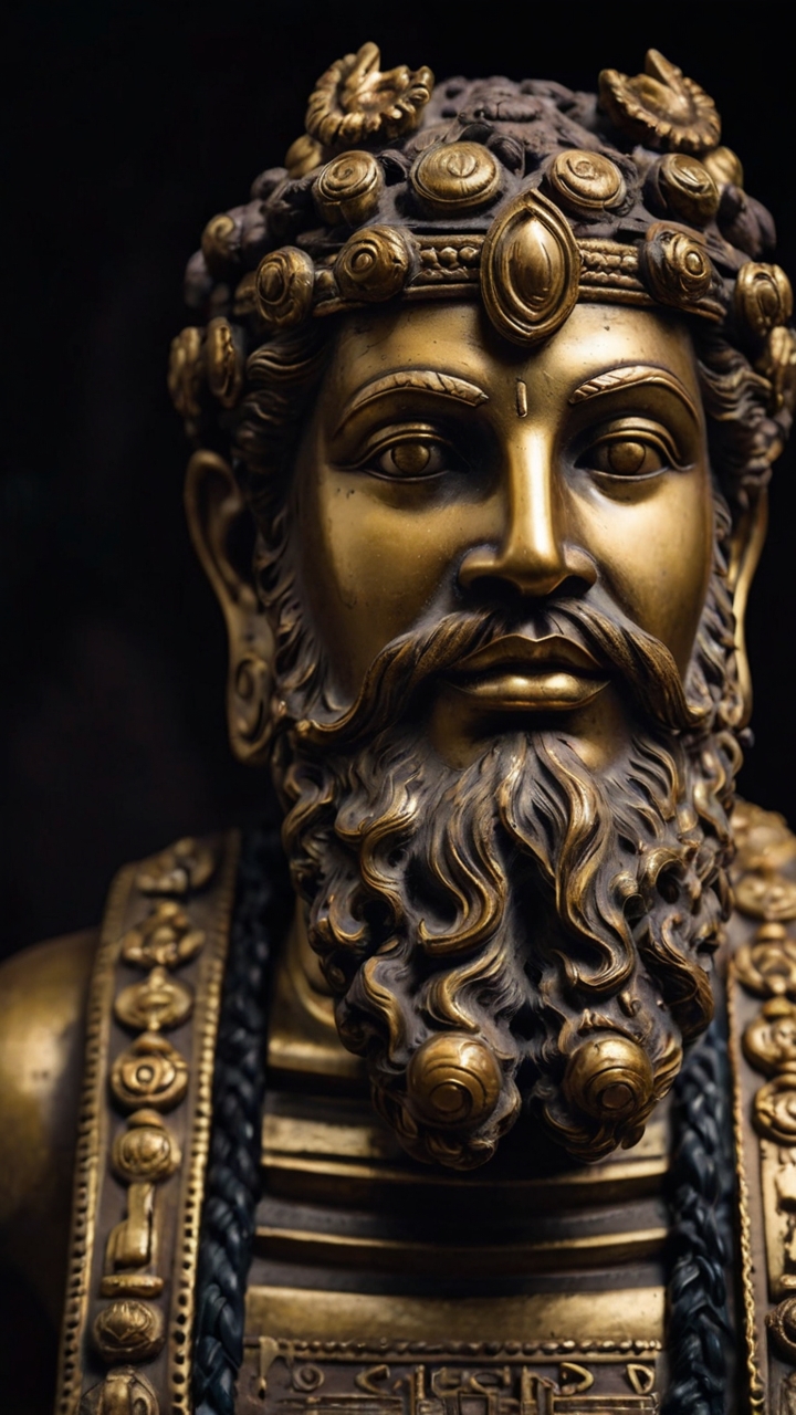 Detailed Ancient Indian Stone Deity Sculpture Closeup 3