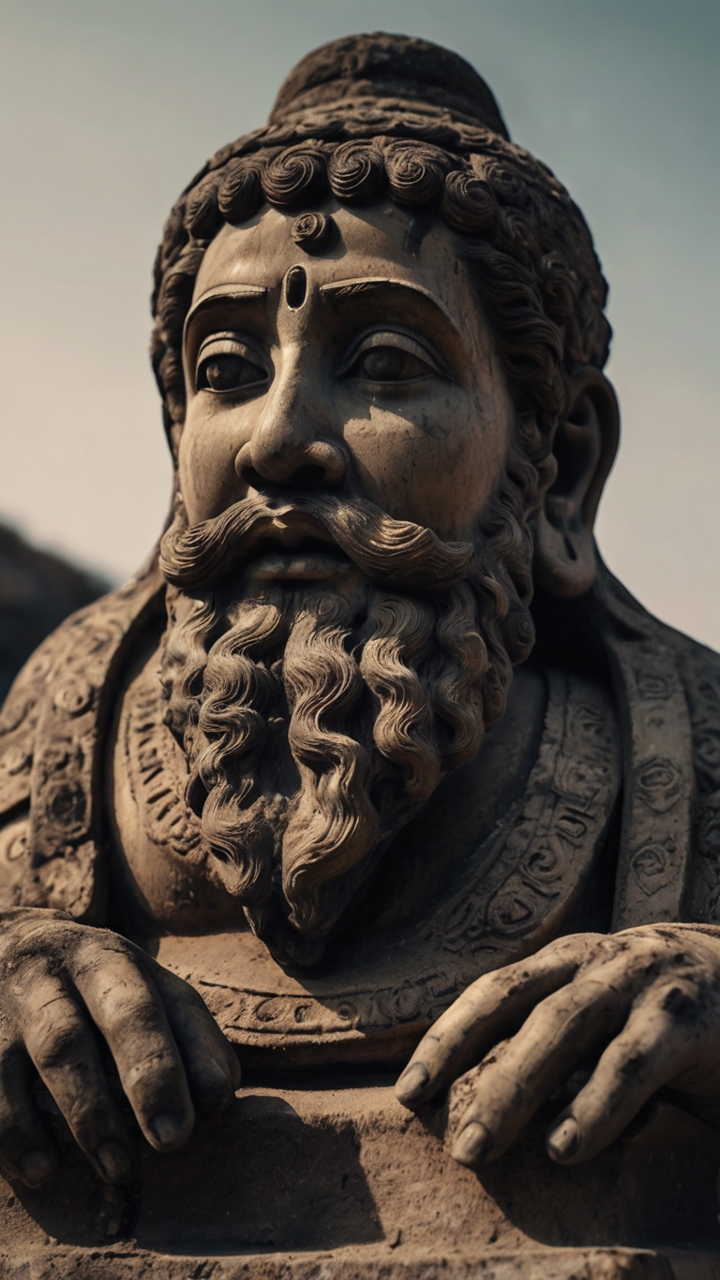 Detailed Ancient Indian Stone Deity Sculpture Closeup 5