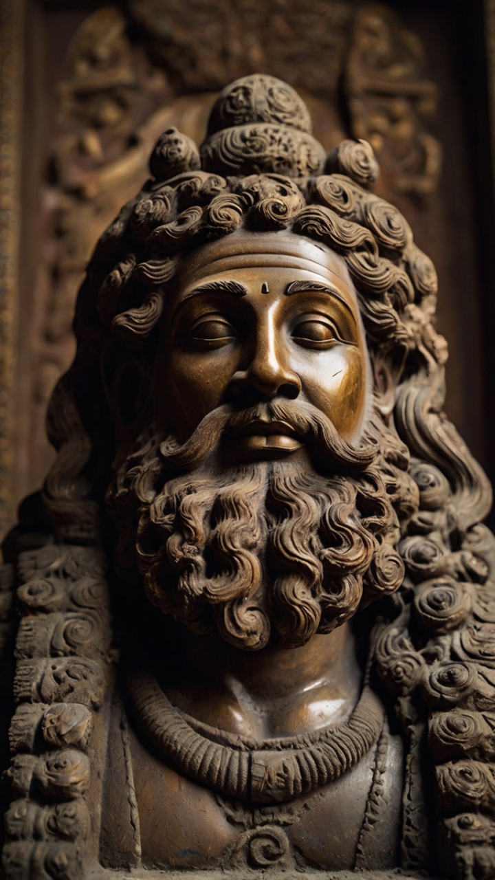 Detailed Ancient Indian Stone Deity Sculpture Closeup 6