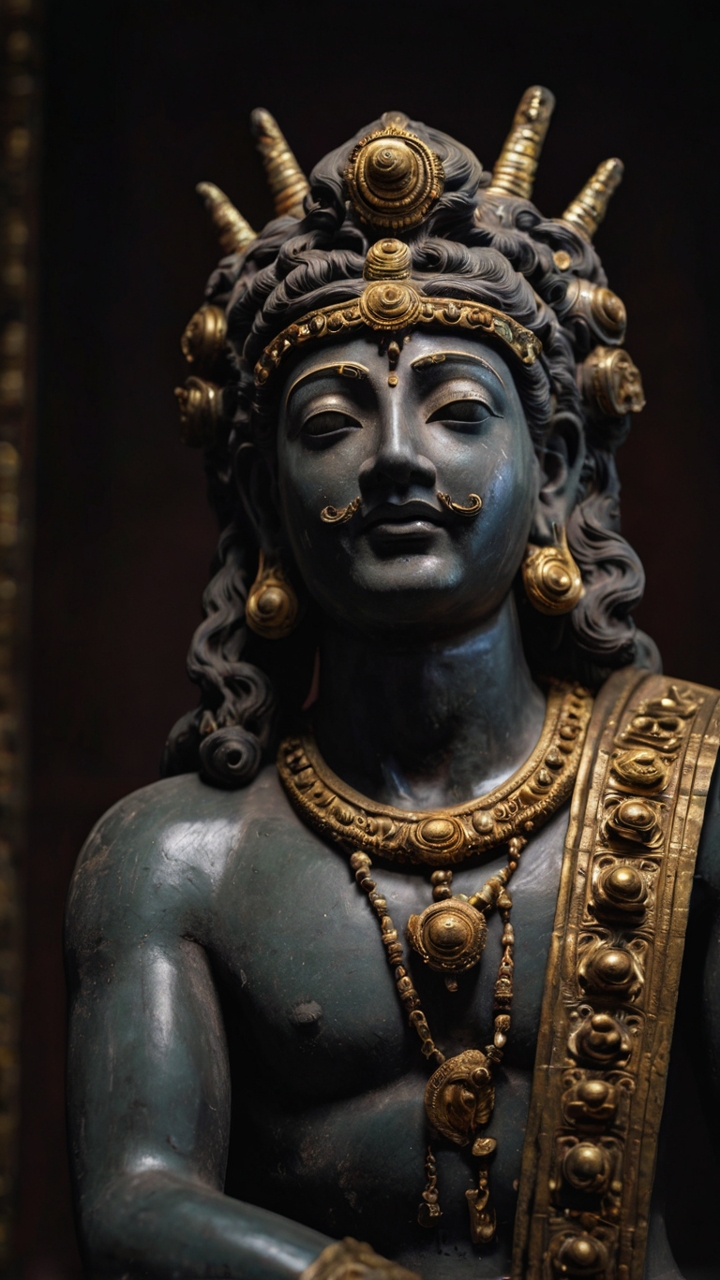 Detailed Ancient Indian Stone Deity Sculpture Closeup 7