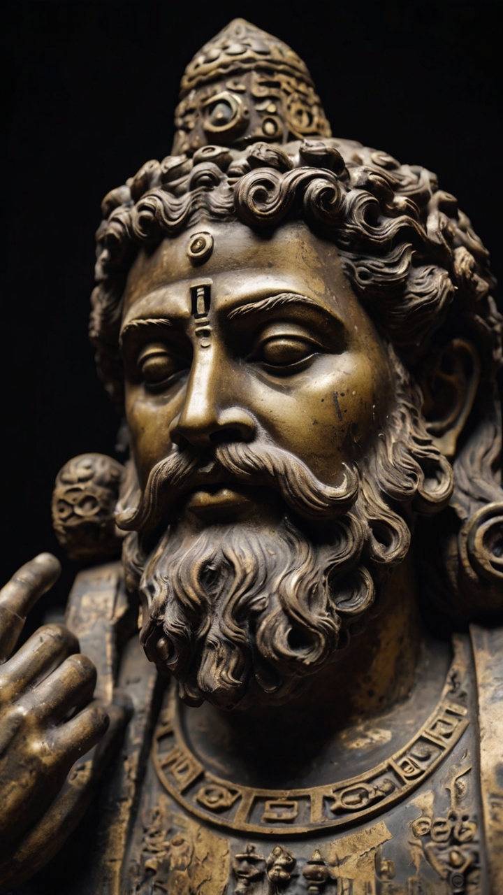 Detailed Ancient Indian Stone Deity Sculpture Closeup 8