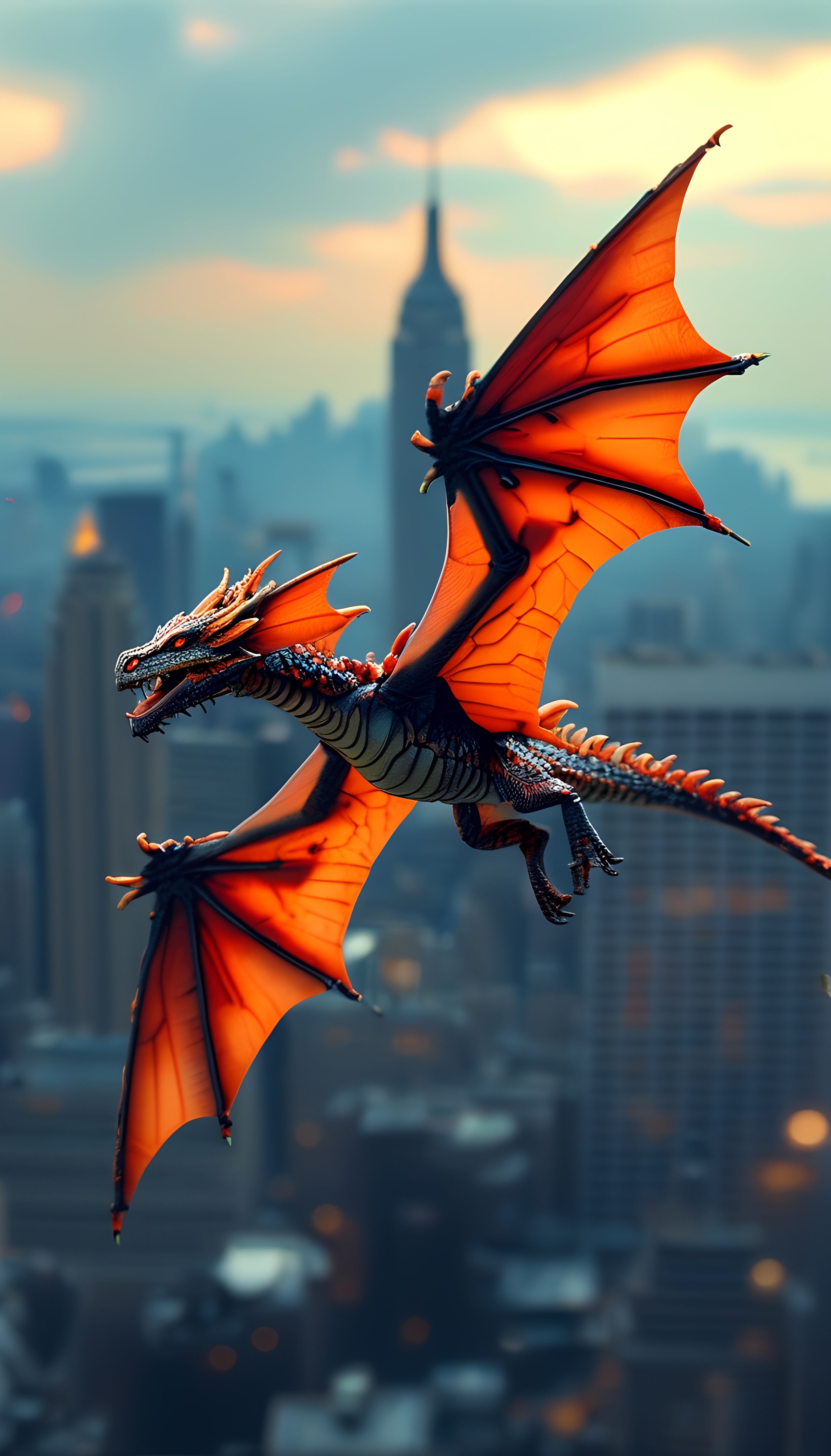 Dragon Over Manhattan Skyline Empire State Fantasy Scene 1
