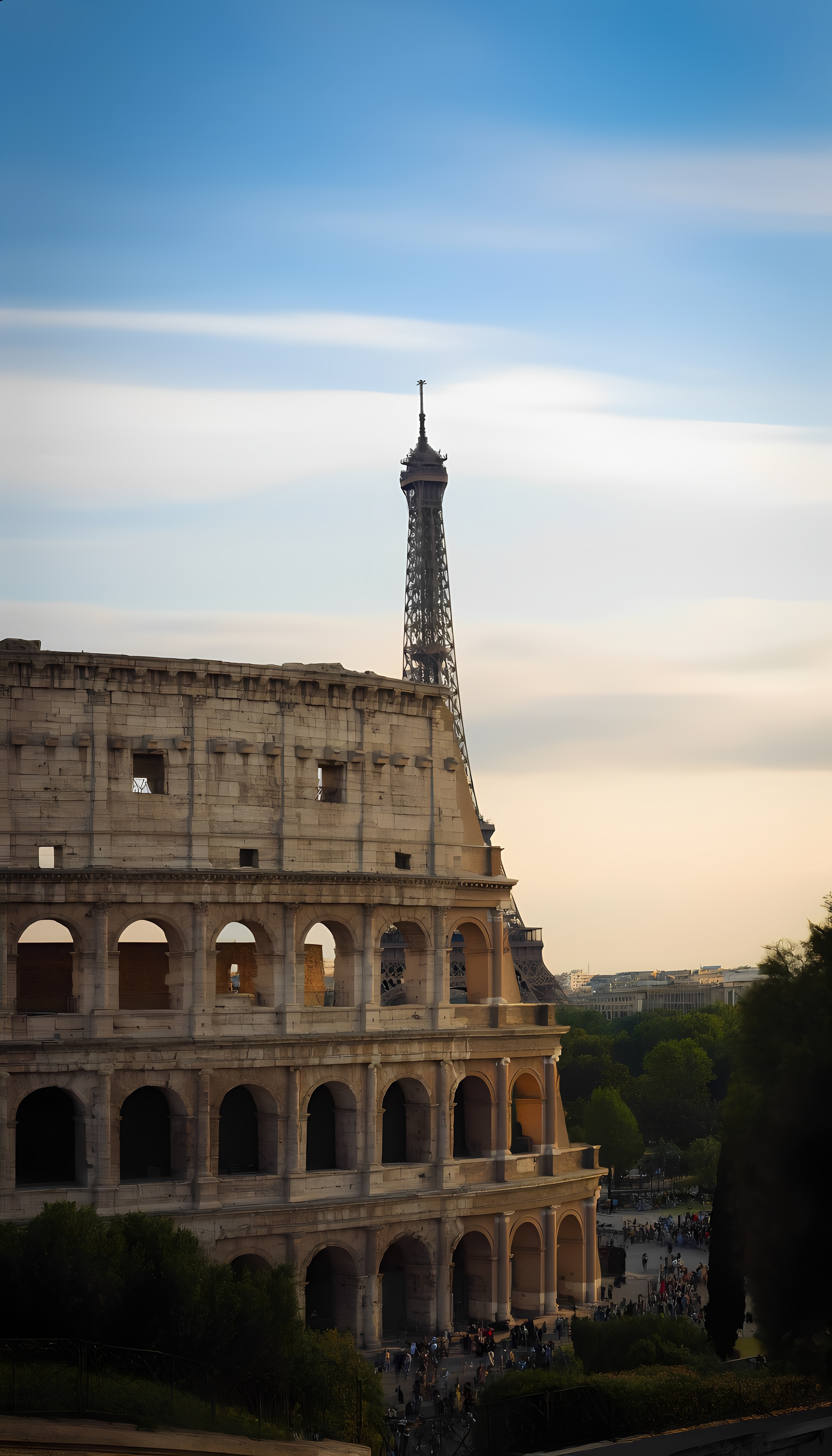 Eiffel Tower Colosseum Architectural Mashup Surreal Scene 1