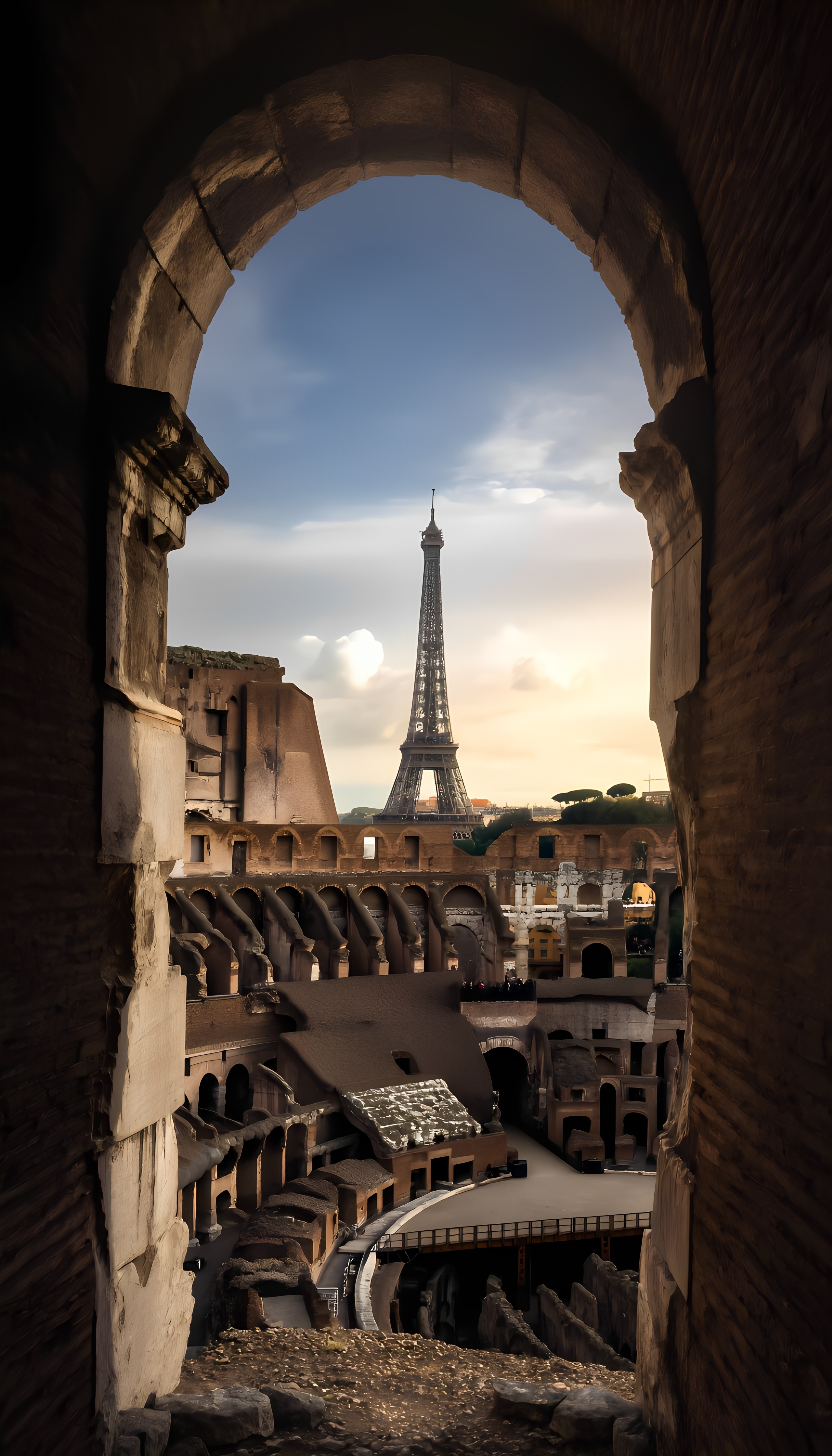 Eiffel Tower Colosseum Architectural Mashup Surreal Scene 2
