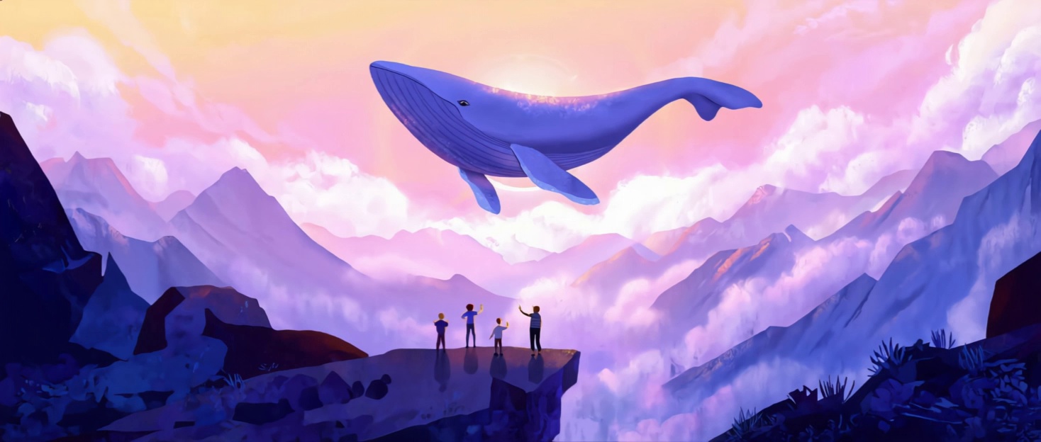 Flying Whale Over Mountains At Sunrise Fantasy Animation Stills Video 1 – video thumbnail
