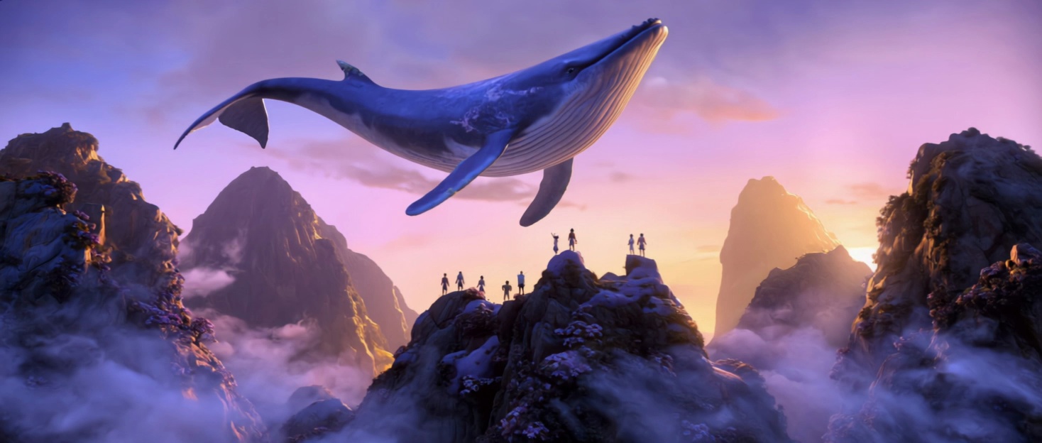 Flying Whale Over Mountains At Sunrise Fantasy Animation Stills Video 3 Thumbnail