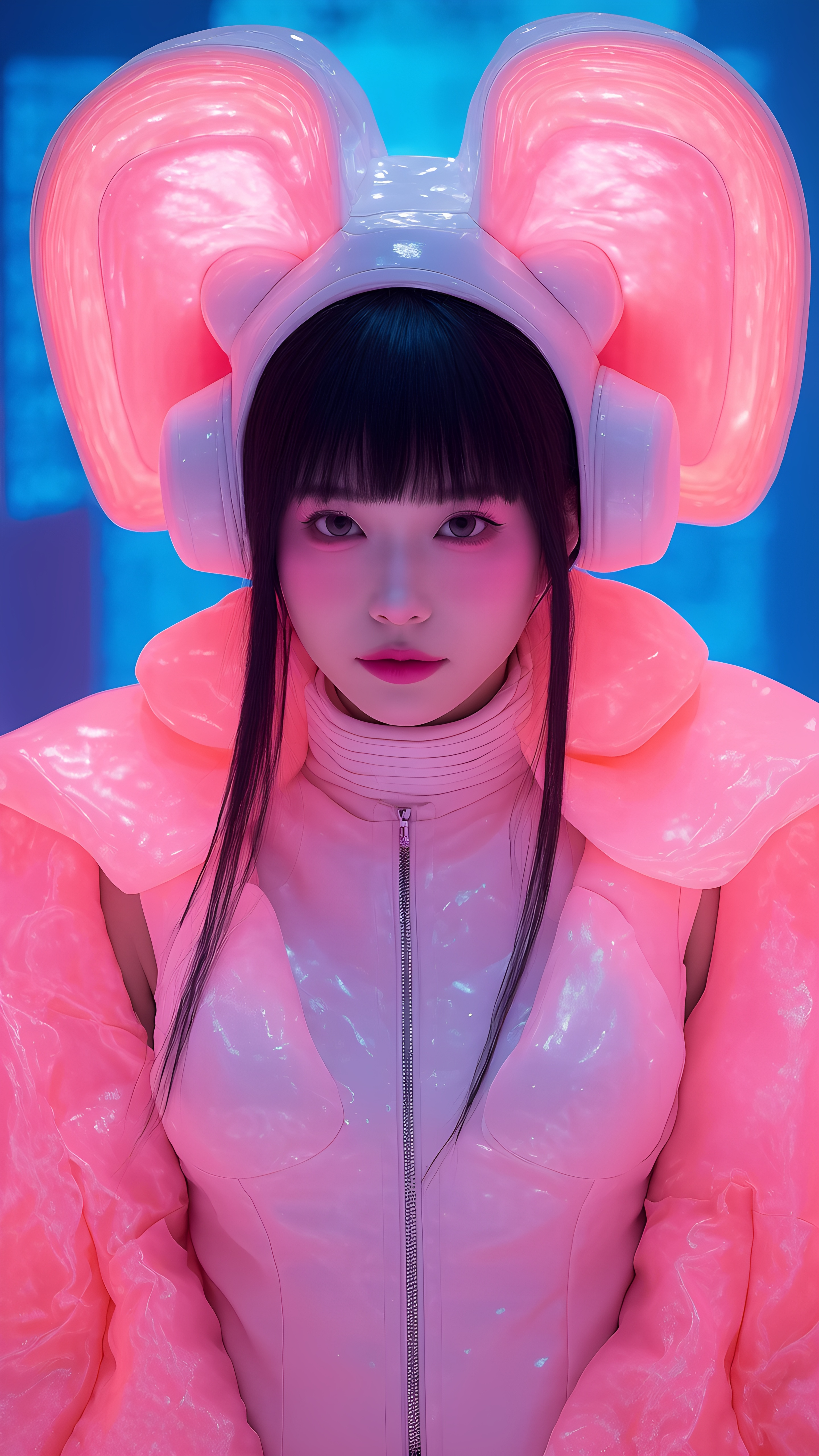 Futuristic Asian Fashion Model Neon Pink Portrait 1