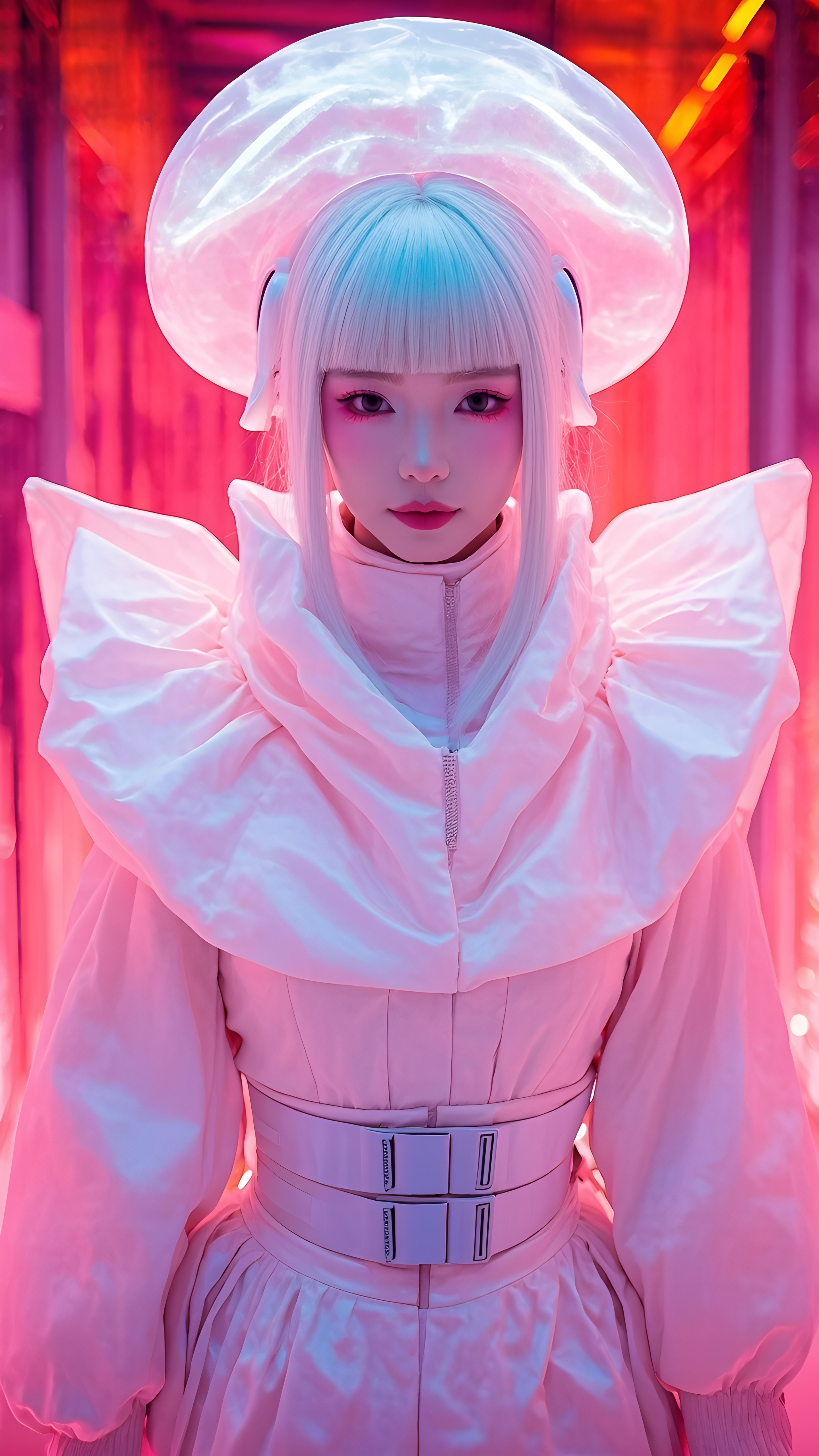 Futuristic Asian Fashion Model Neon Pink Portrait 2