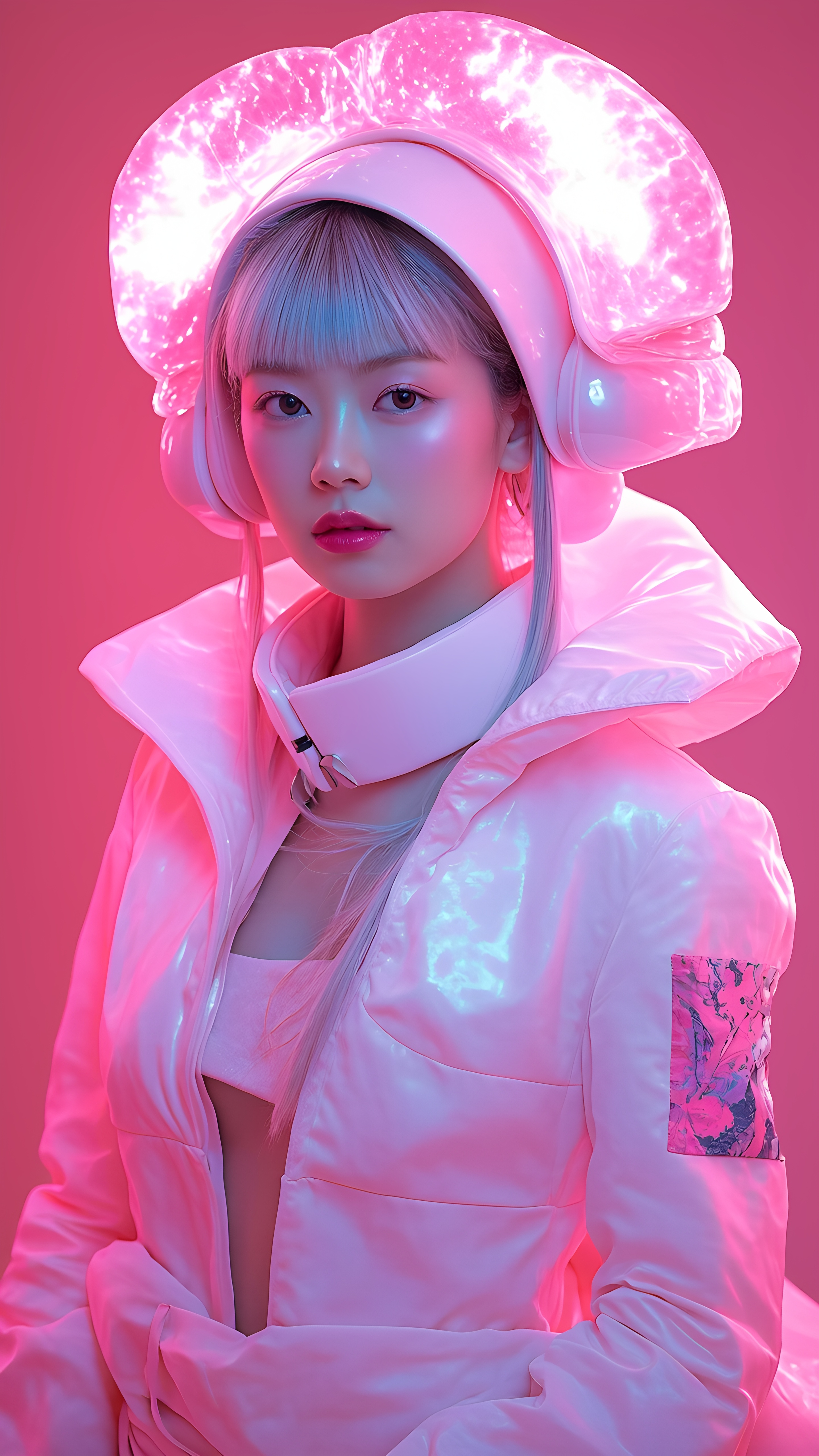 Futuristic Asian Fashion Model Neon Pink Portrait 3