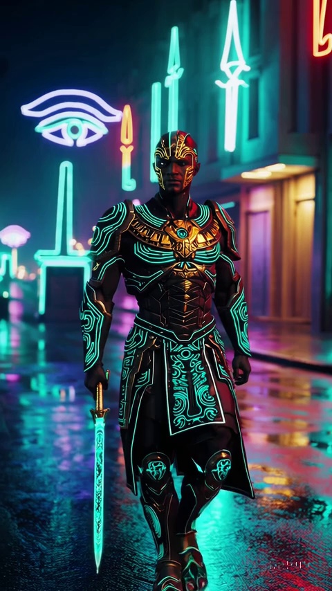 Futuristic Egyptian Warrior Neon Cairo Video 1 – video thumbnail