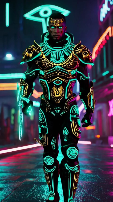 Futuristic Egyptian Warrior Neon Cairo Video 3 Thumbnail