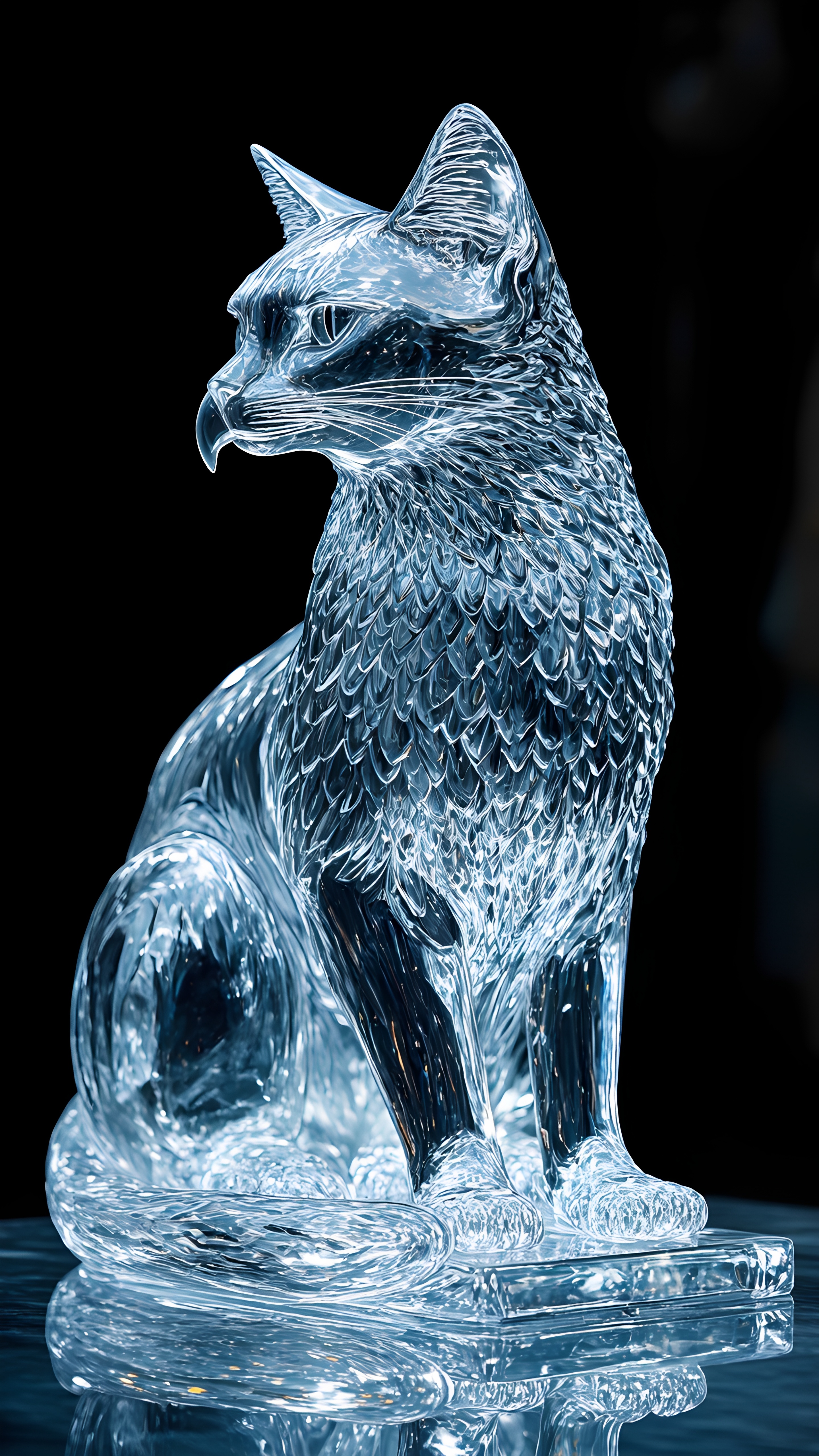 Glass Cat Crystal Statue Elegant 1