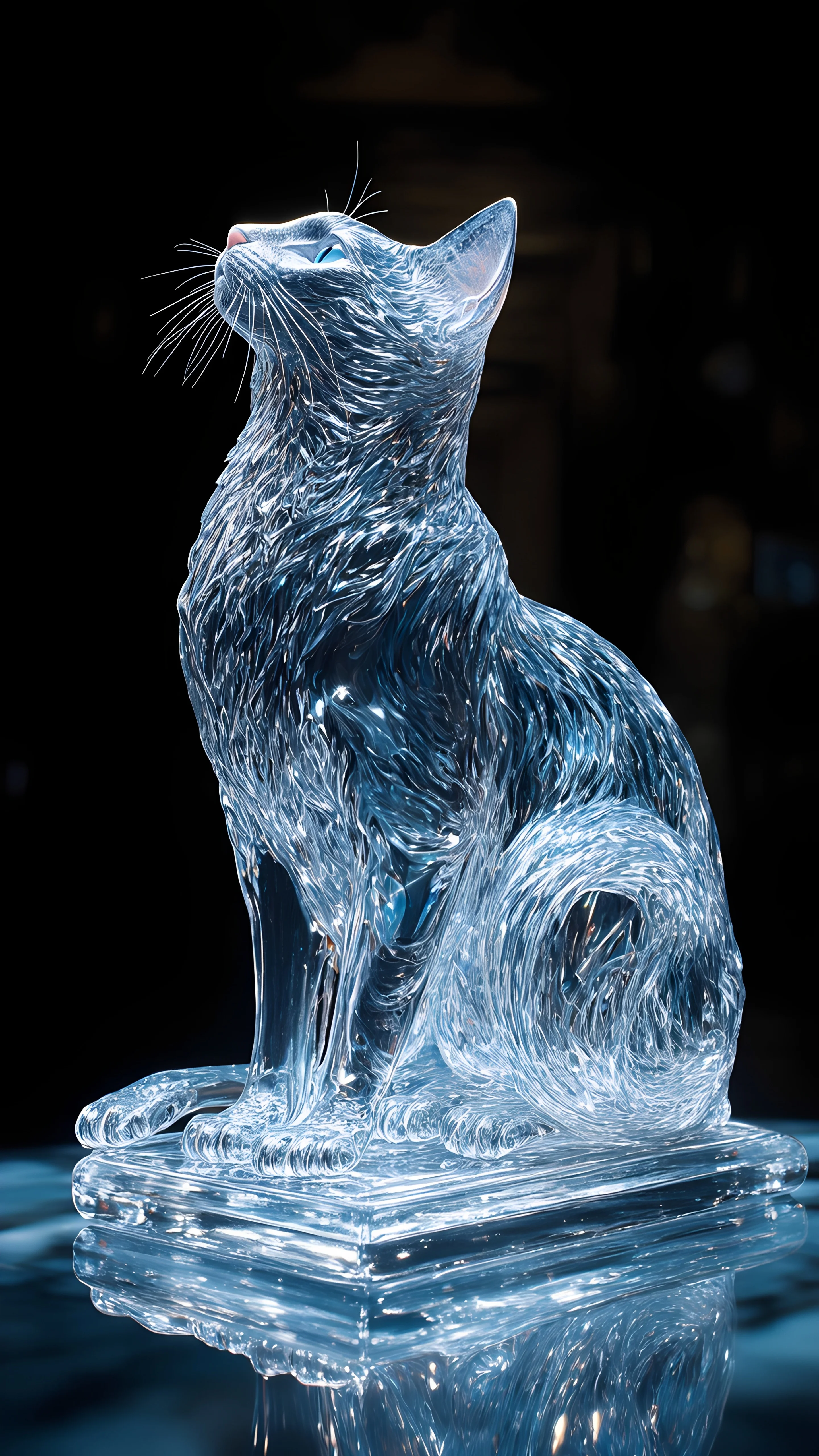 Glass Cat Crystal Statue Elegant 2