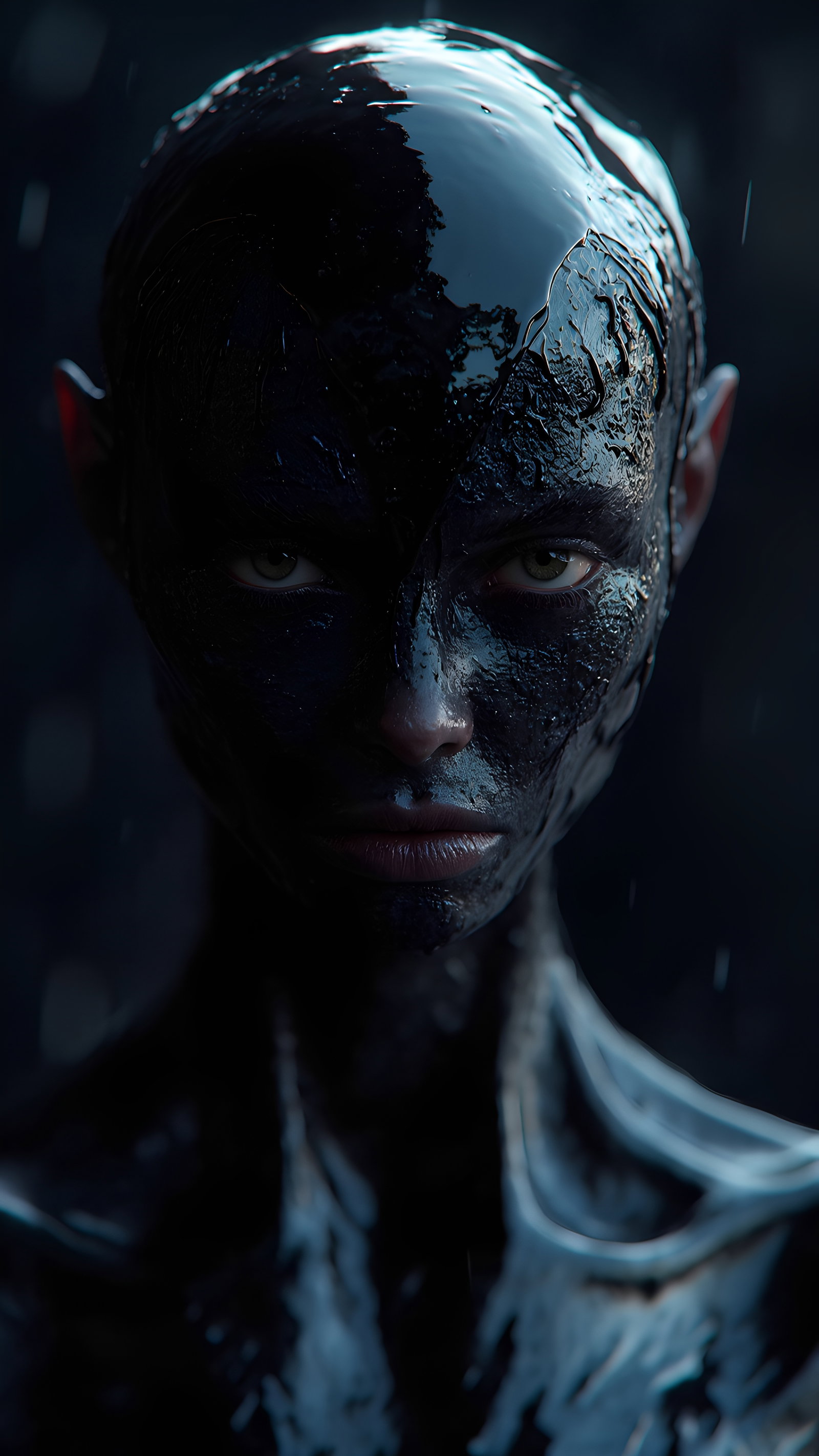 Glossy Black Humanoid Dark Portrait 2
