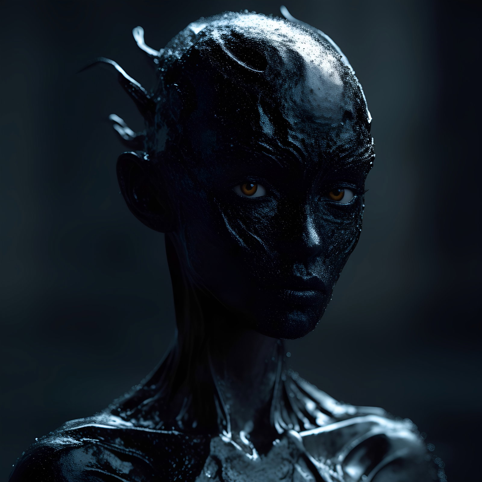Glossy Black Humanoid Dark Portrait 8