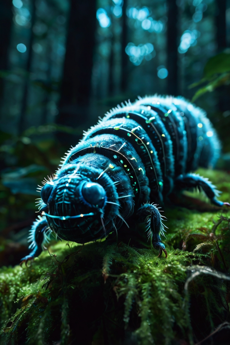 Glowing Bioluminescent Caterpillar Forest Scene 2