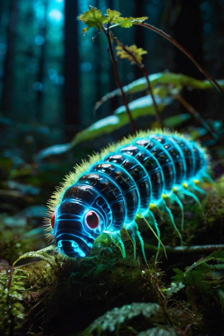 Glowing Bioluminescent Caterpillar Forest Scene 3