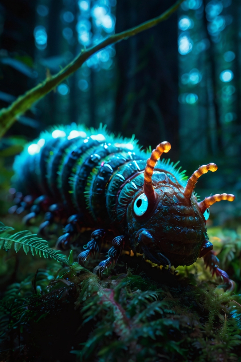 Glowing Bioluminescent Caterpillar Forest Scene 4