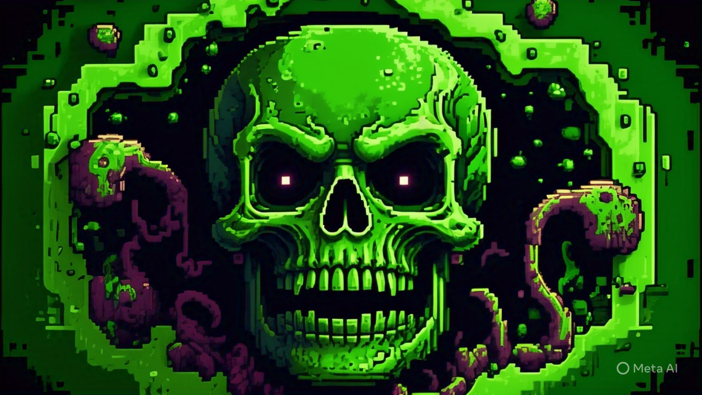 Green Glowing Skull Monster Pixelart 1