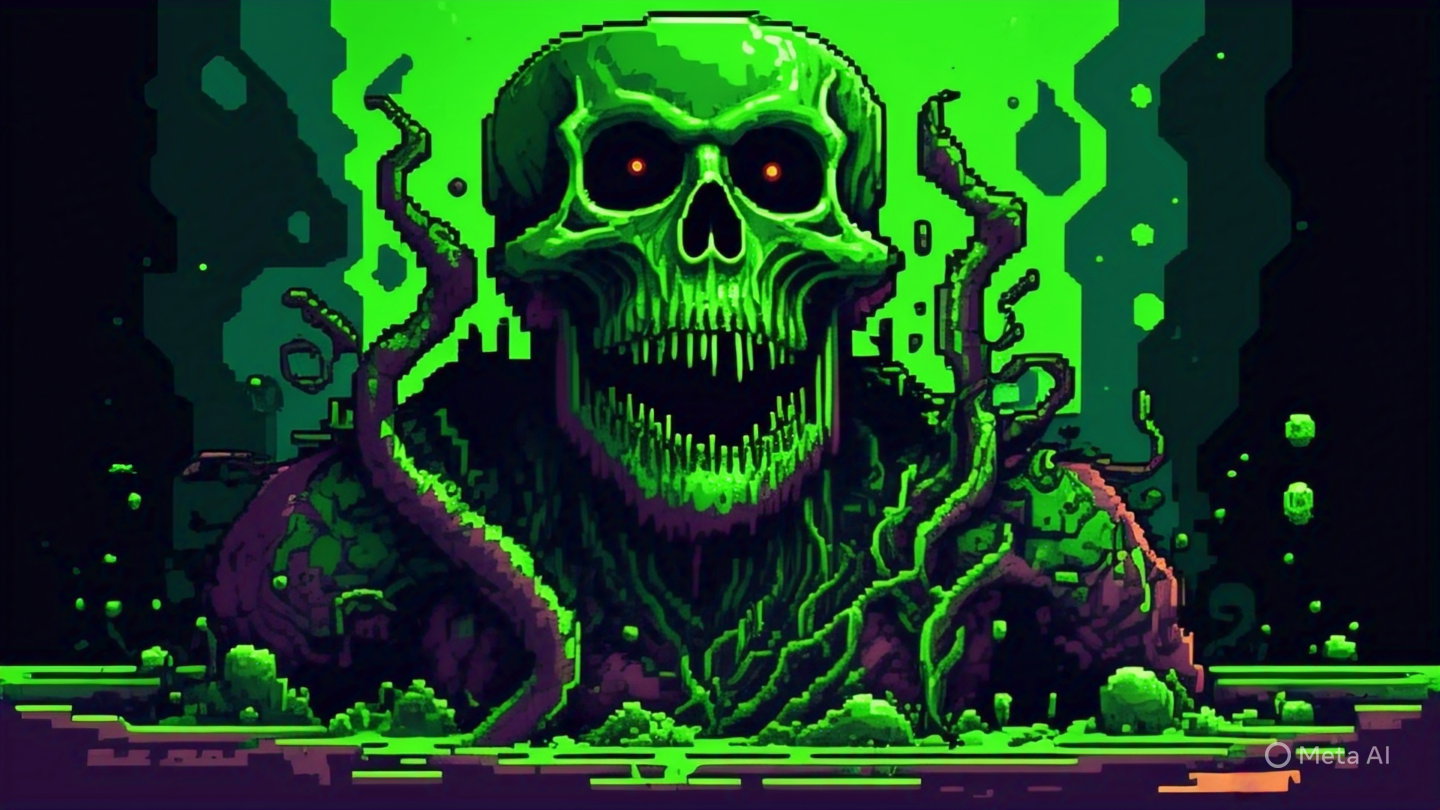 Green Glowing Skull Monster Pixelart 2