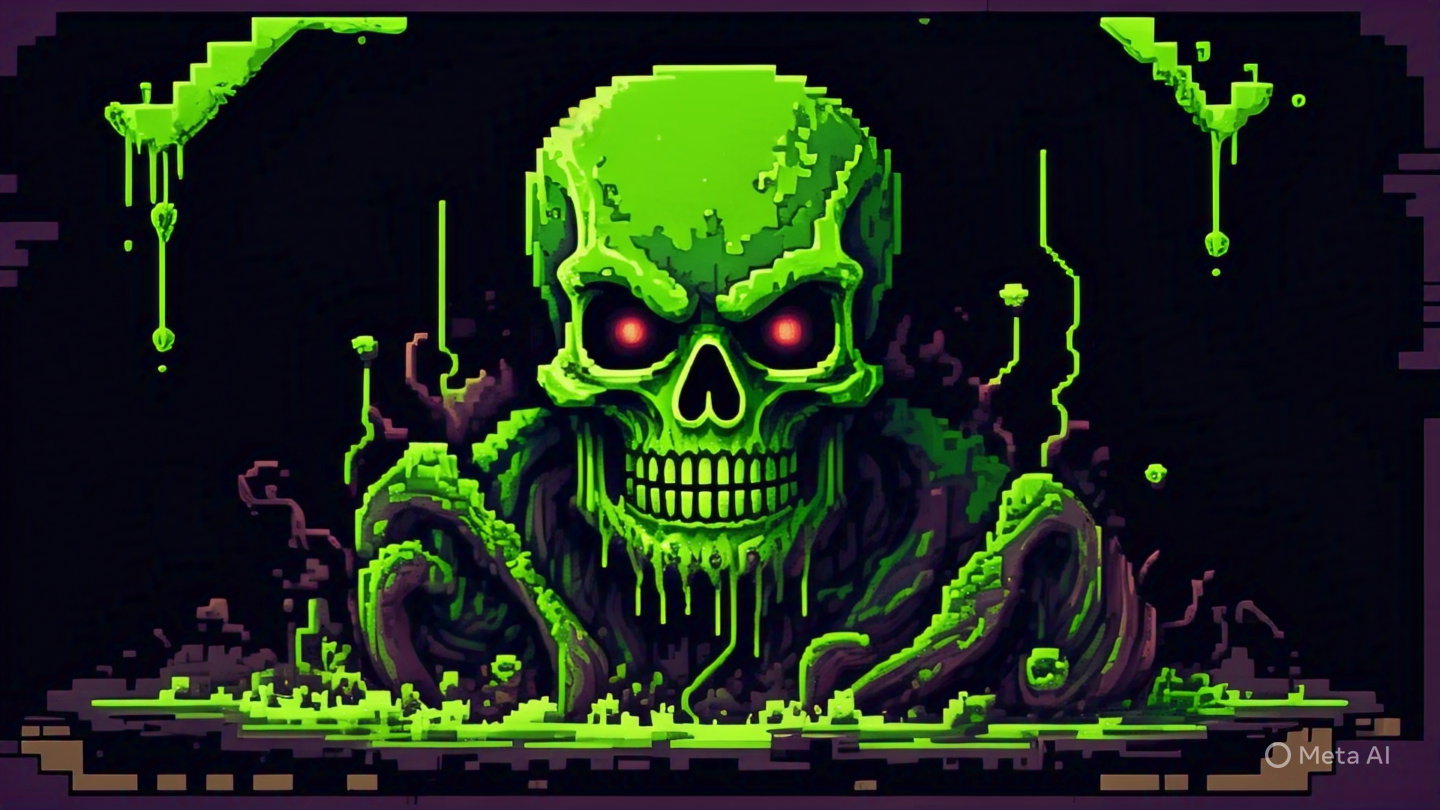 Green Glowing Skull Monster Pixelart 3