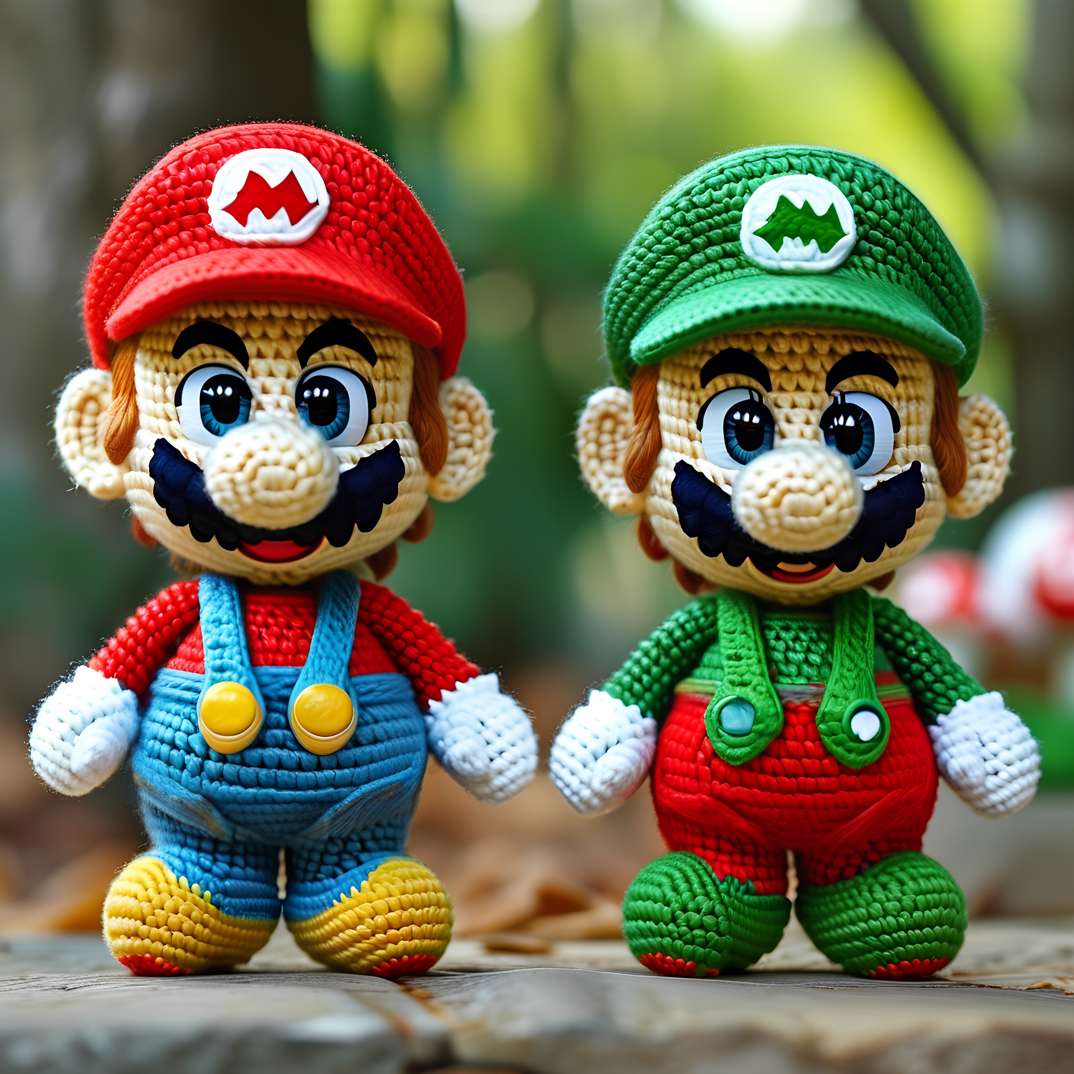 Handmade Crochet Mario Toy With Toad In Nature 1