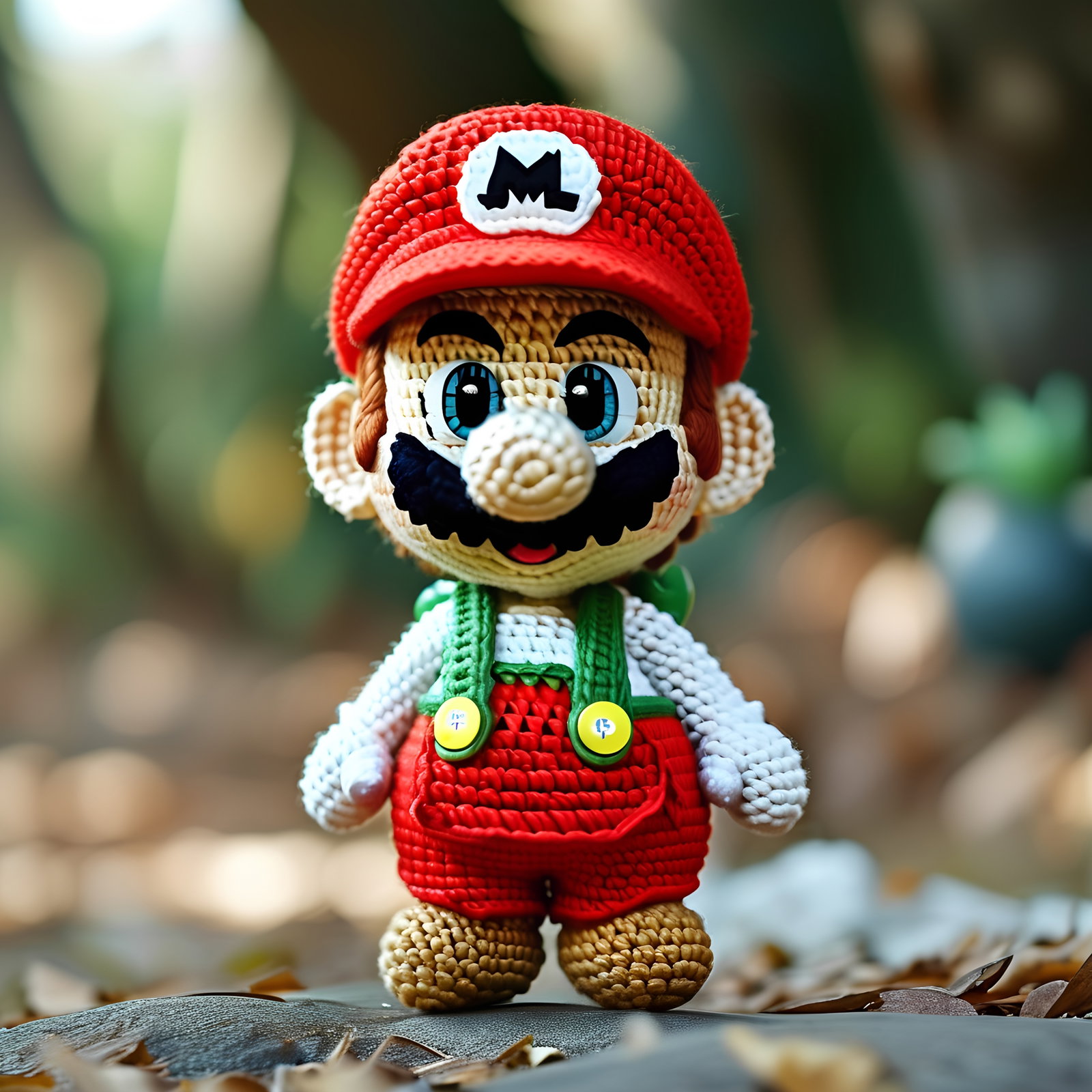 Handmade Crochet Mario Toy With Toad In Nature 2
