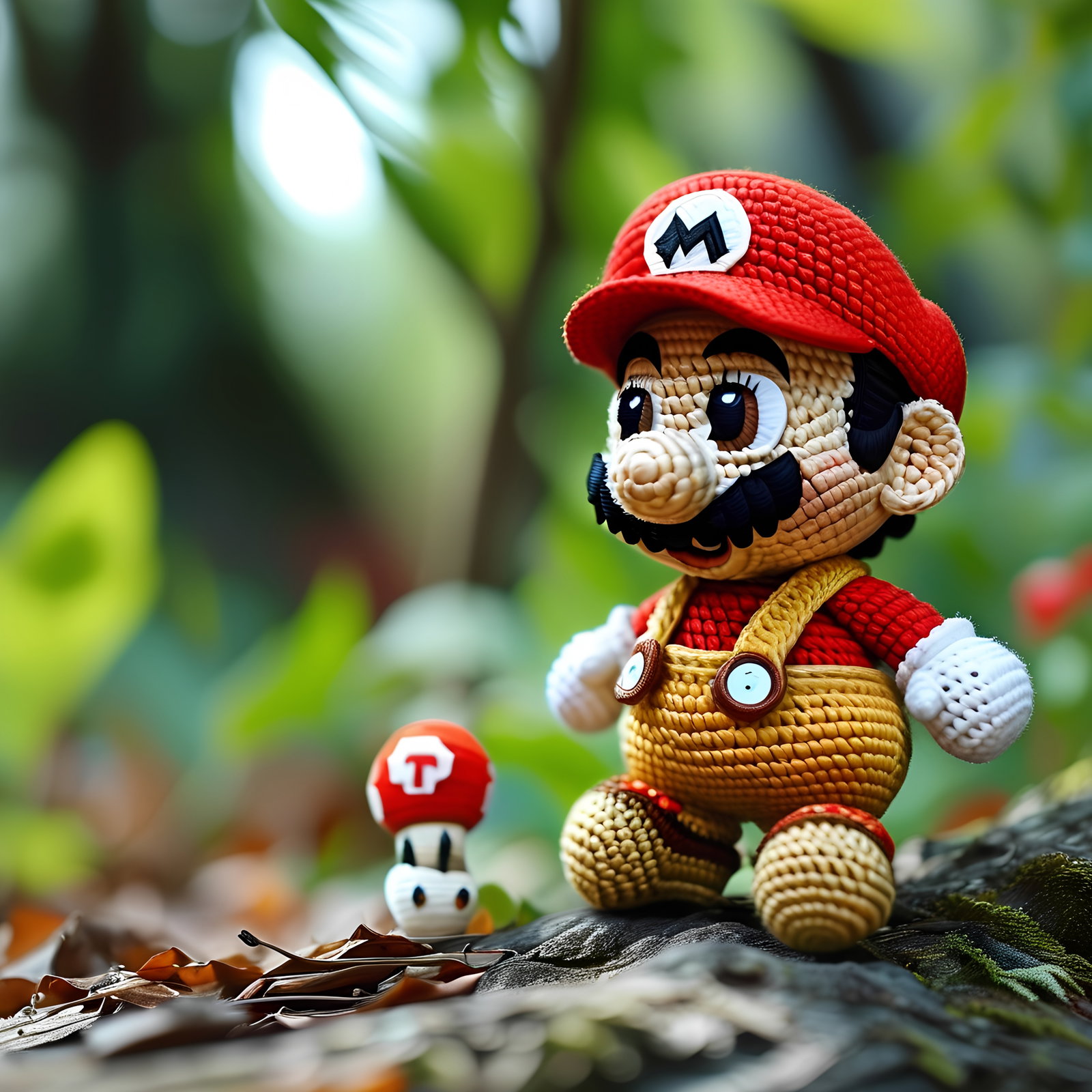 Handmade Crochet Mario Toy With Toad In Nature 3