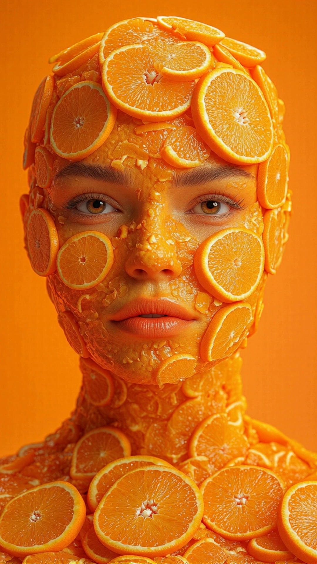Human Face Covered In Orange Slices Citrus Falling Effect Video – video thumbnail