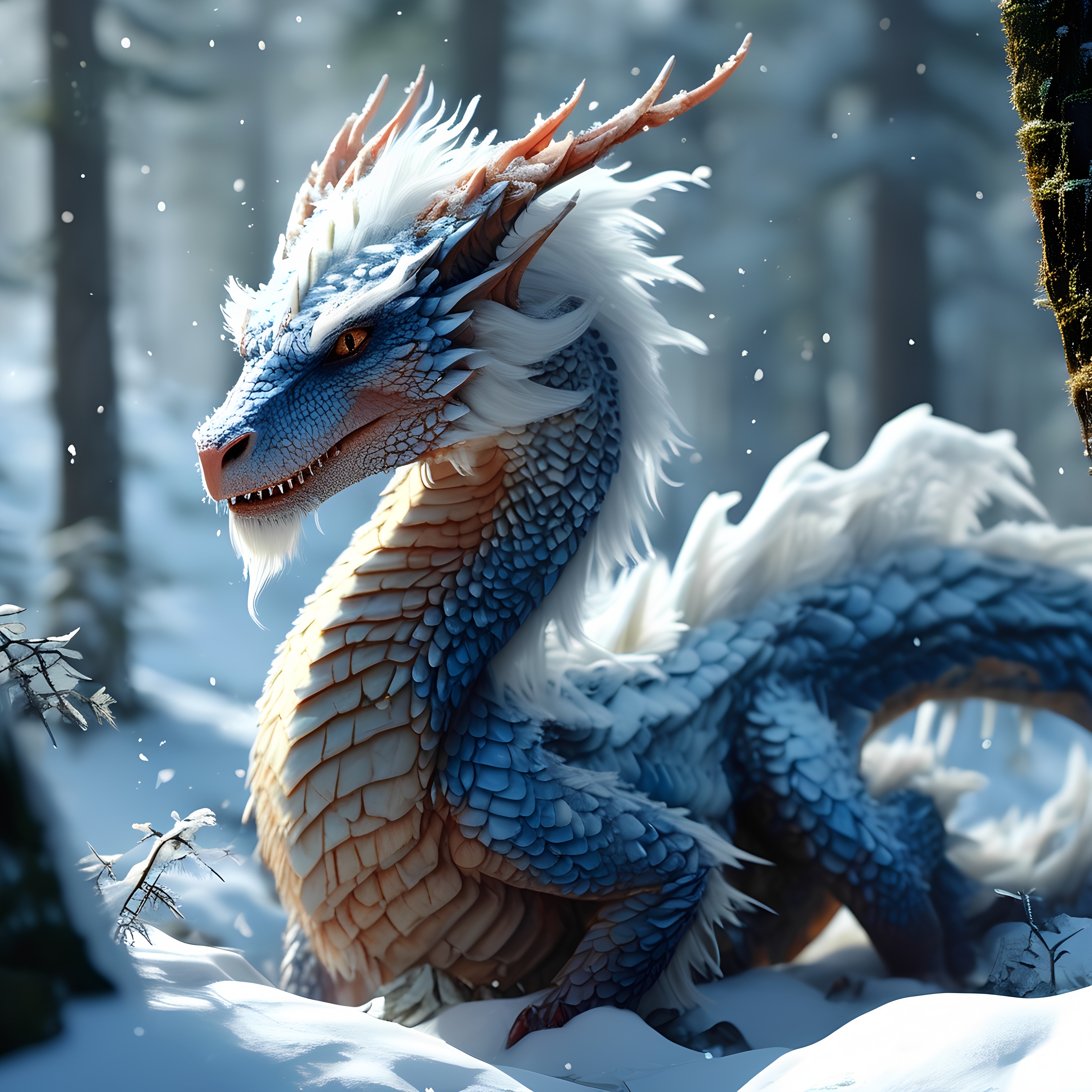 Icy Blue Dragon Snowy Landscape 2