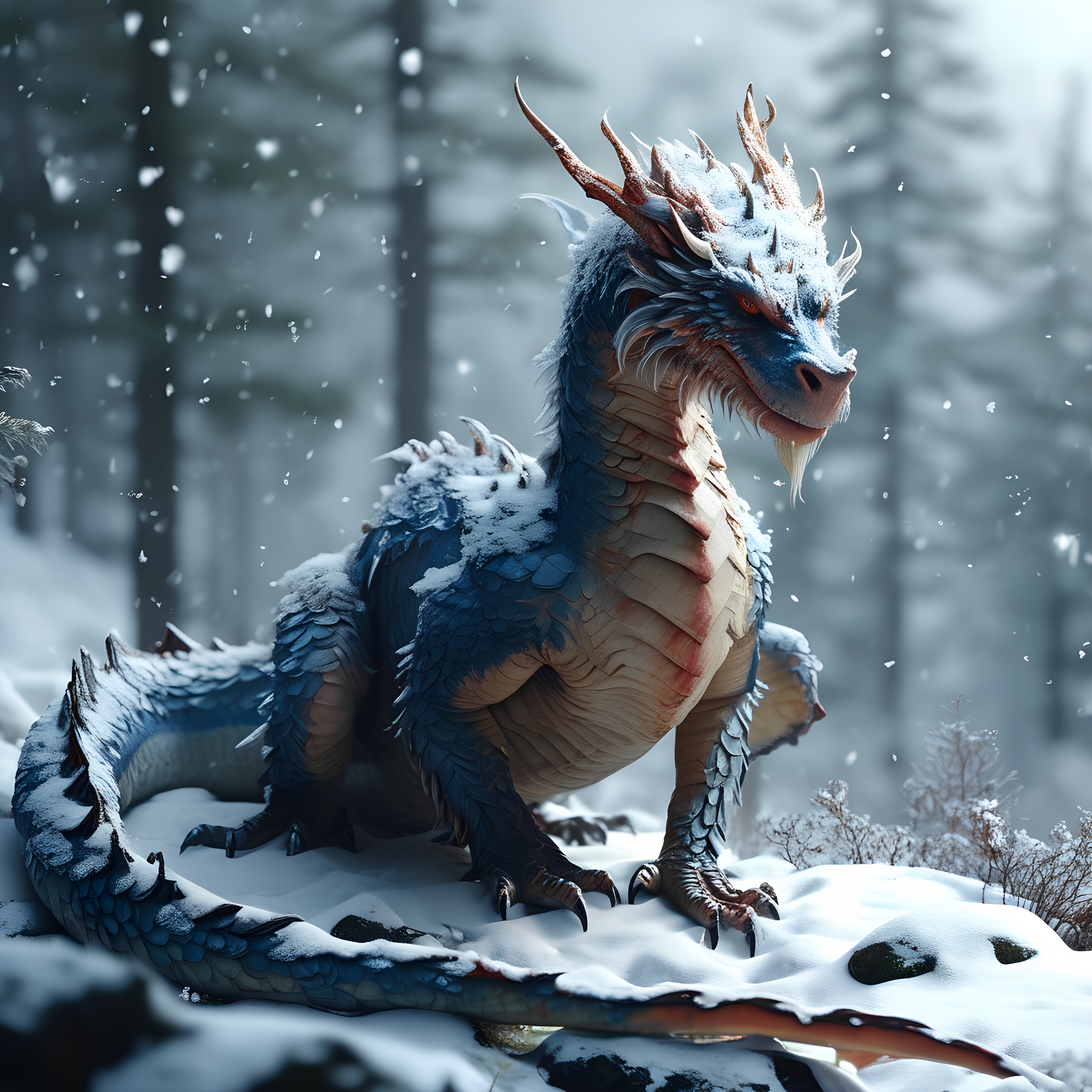 Icy Blue Dragon Snowy Landscape 3