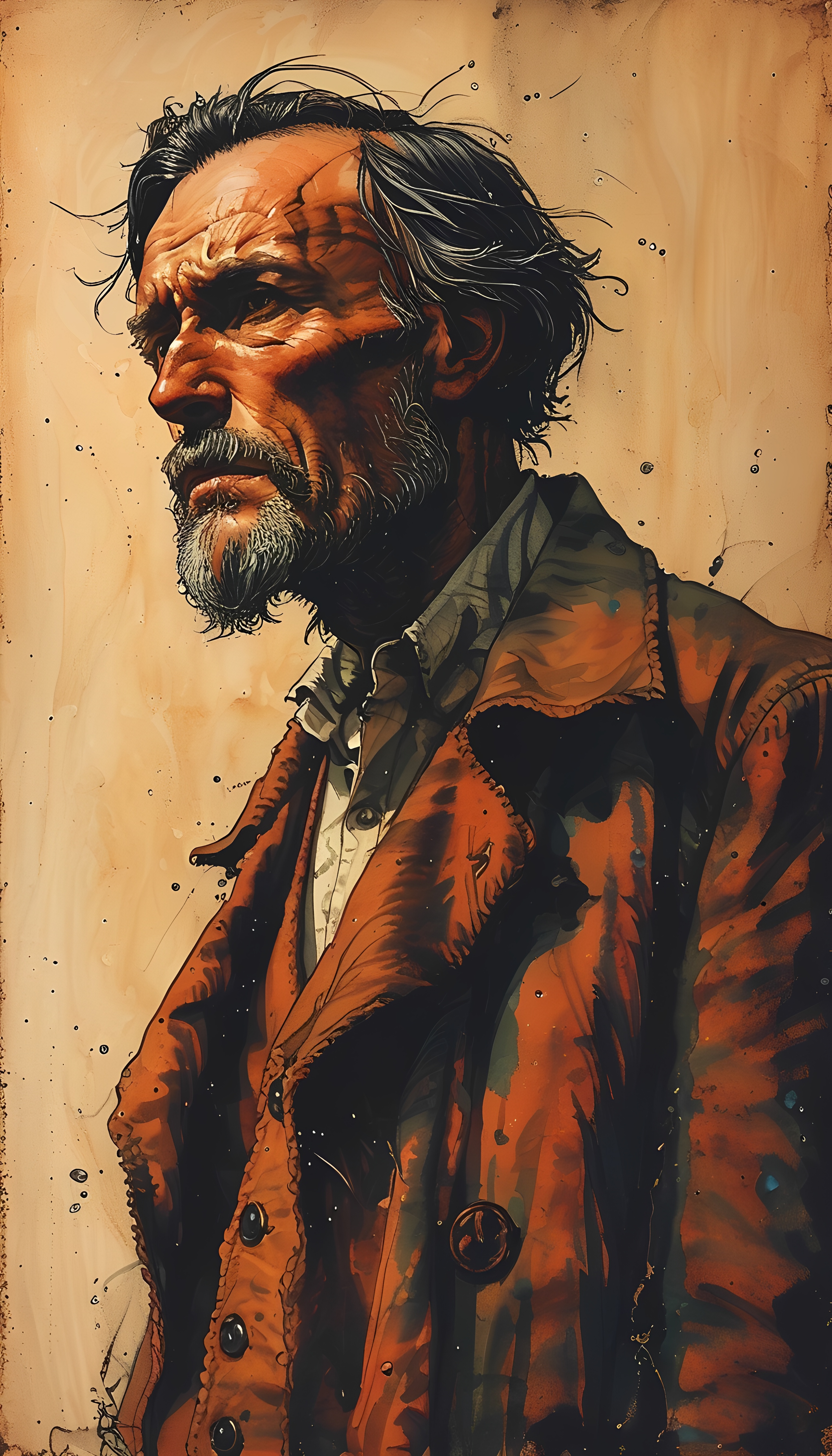 Illustrated Men Wearing Trench Coats Urban Noir Style 4