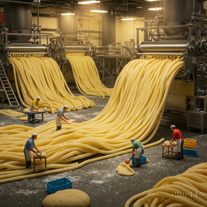 Industrial Noodle Extrusion Miniature Workers Video – video thumbnail