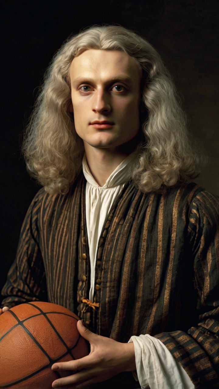 Isaac Newton Holding Basketball Renaissance Style 1