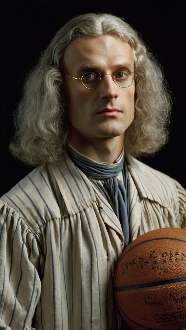 Isaac Newton Holding Basketball Renaissance Style 2