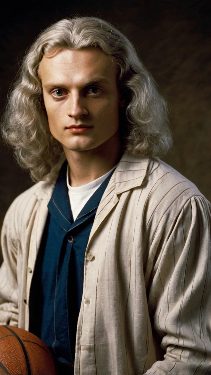 Isaac Newton Holding Basketball Renaissance Style 3