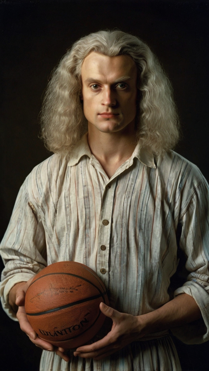 Isaac Newton Holding Basketball Renaissance Style 4