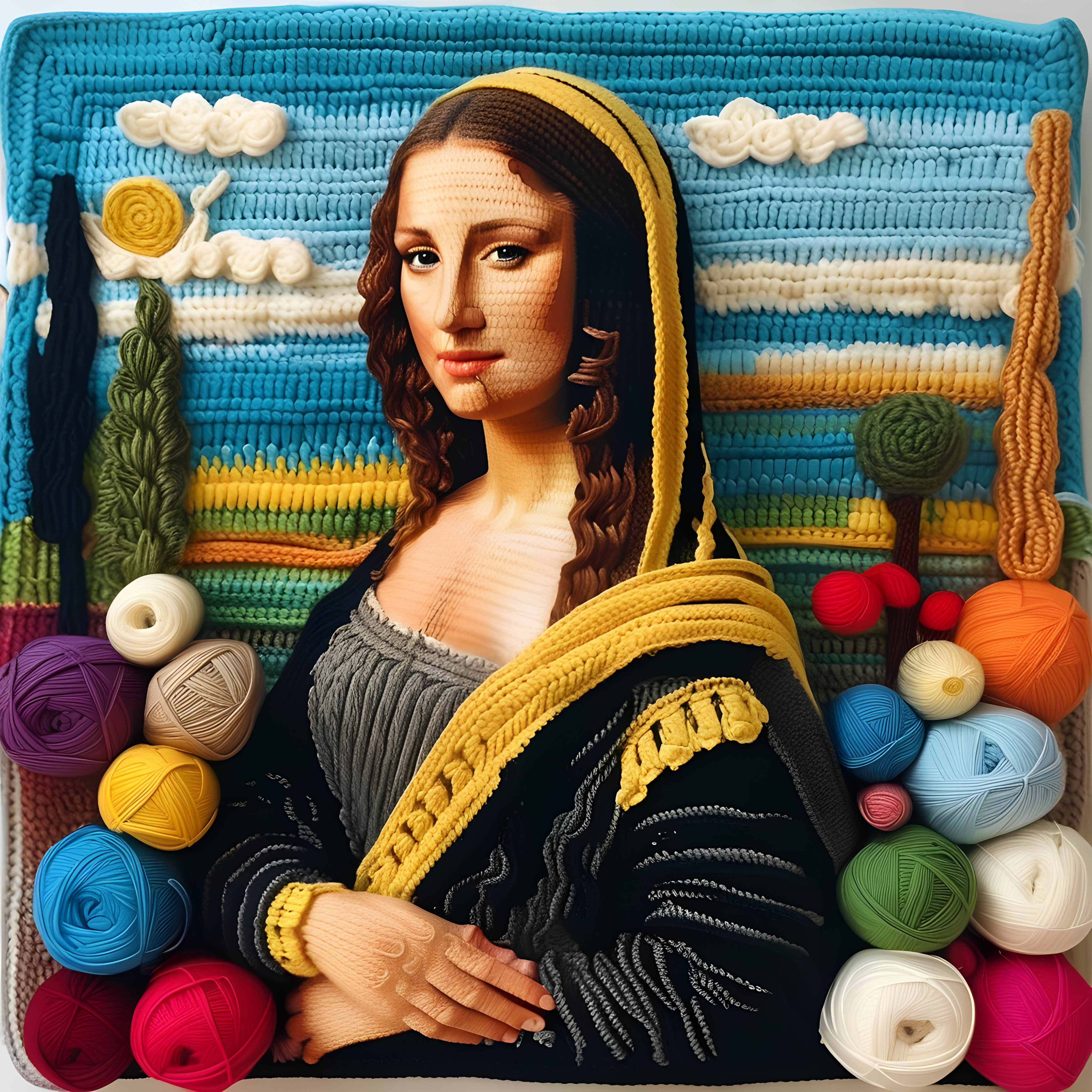 Knitted Mona Lisa Yarn Portrait