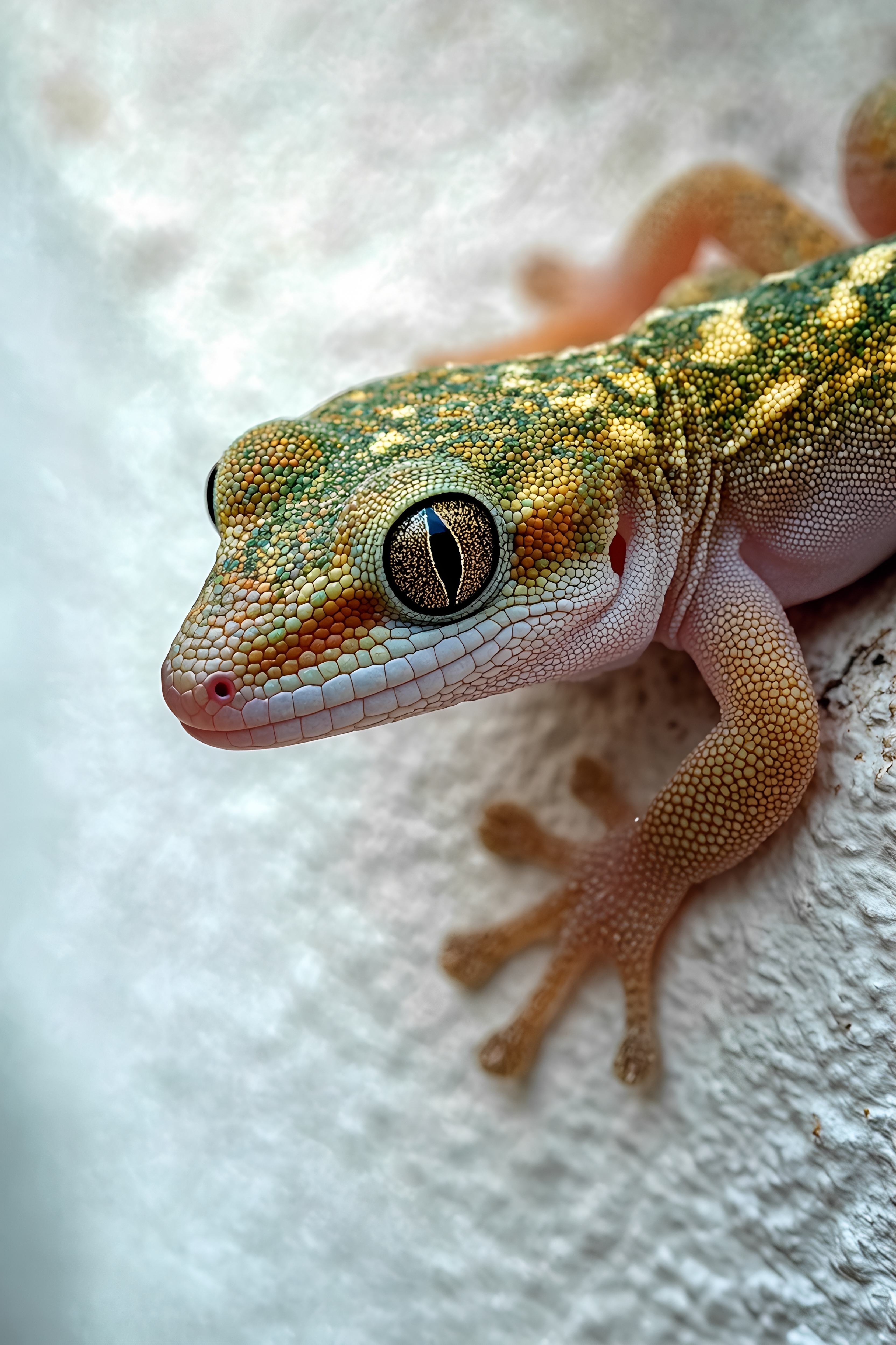 Macro Shot Of Gecko Close Up On Textured Wall 1