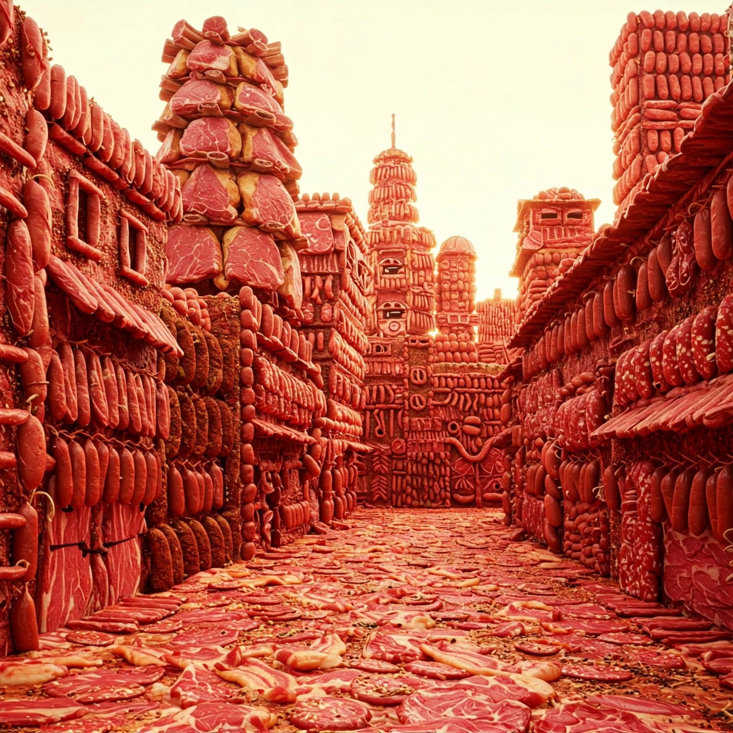 Meat Cityscape Bacon Streets Sausage Buildings Video 1 – video thumbnail