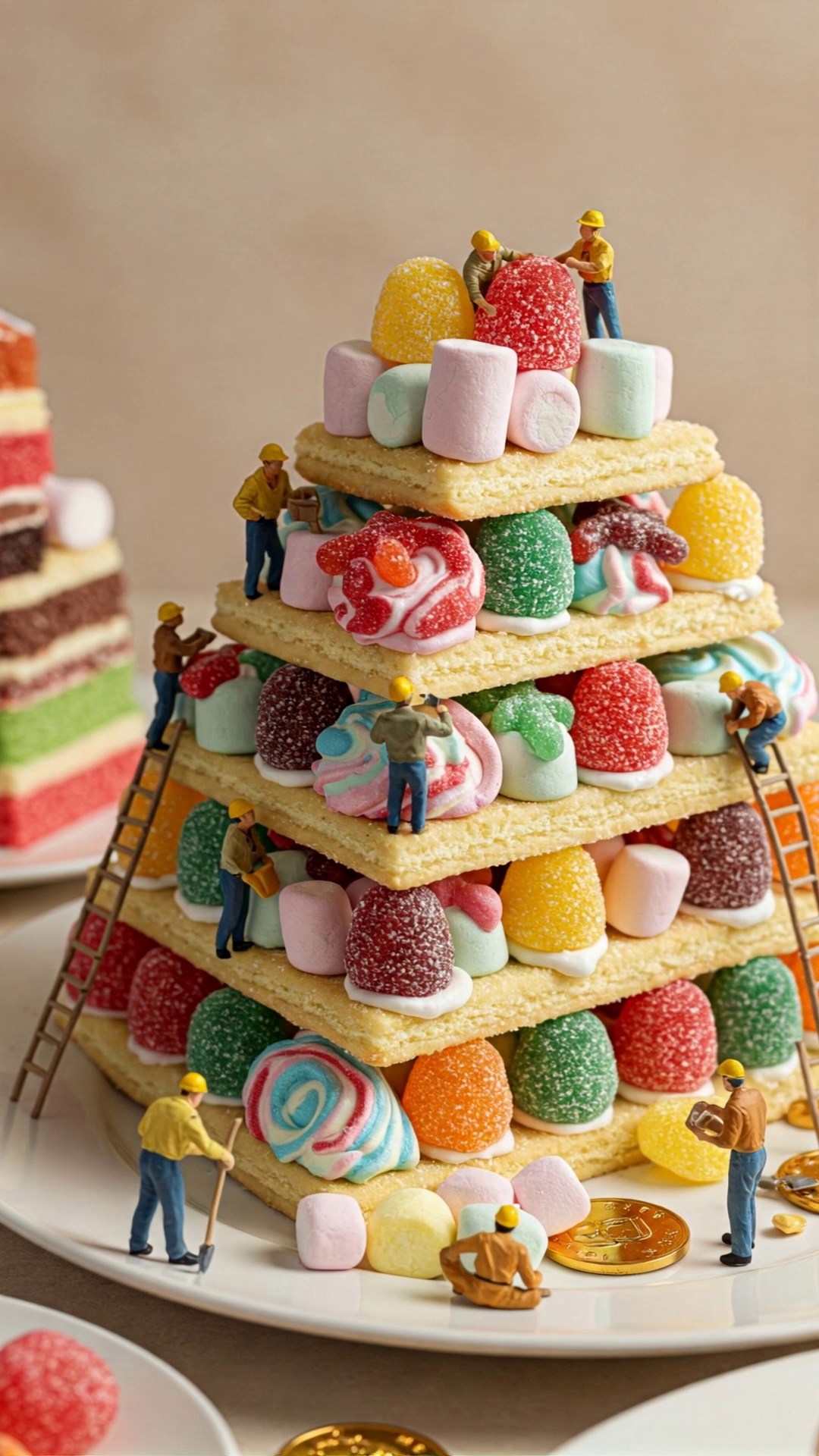 Mini Workers Building Candy Cookie Pyramid Video – video thumbnail