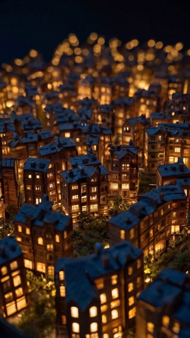 Miniature Glowing City Drone View Video – video thumbnail