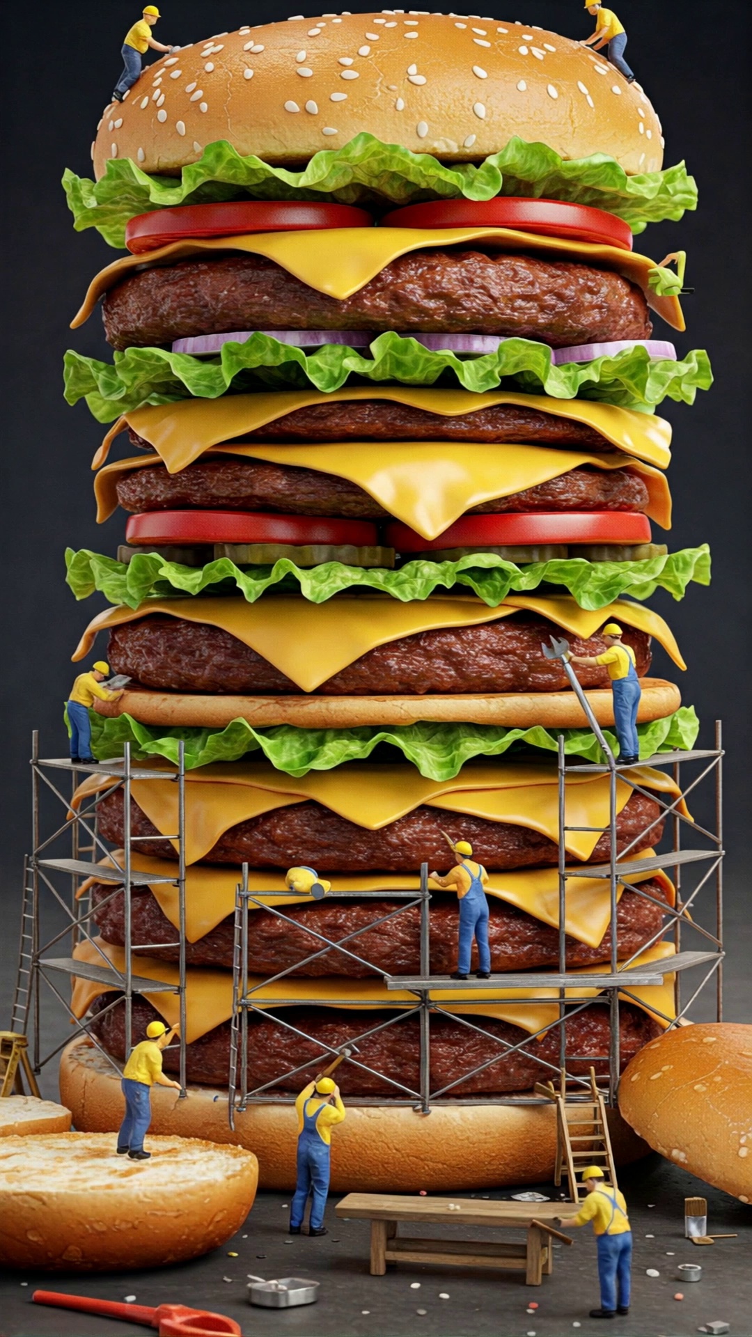 Miniature Workers Building Cheeseburger Video – video thumbnail
