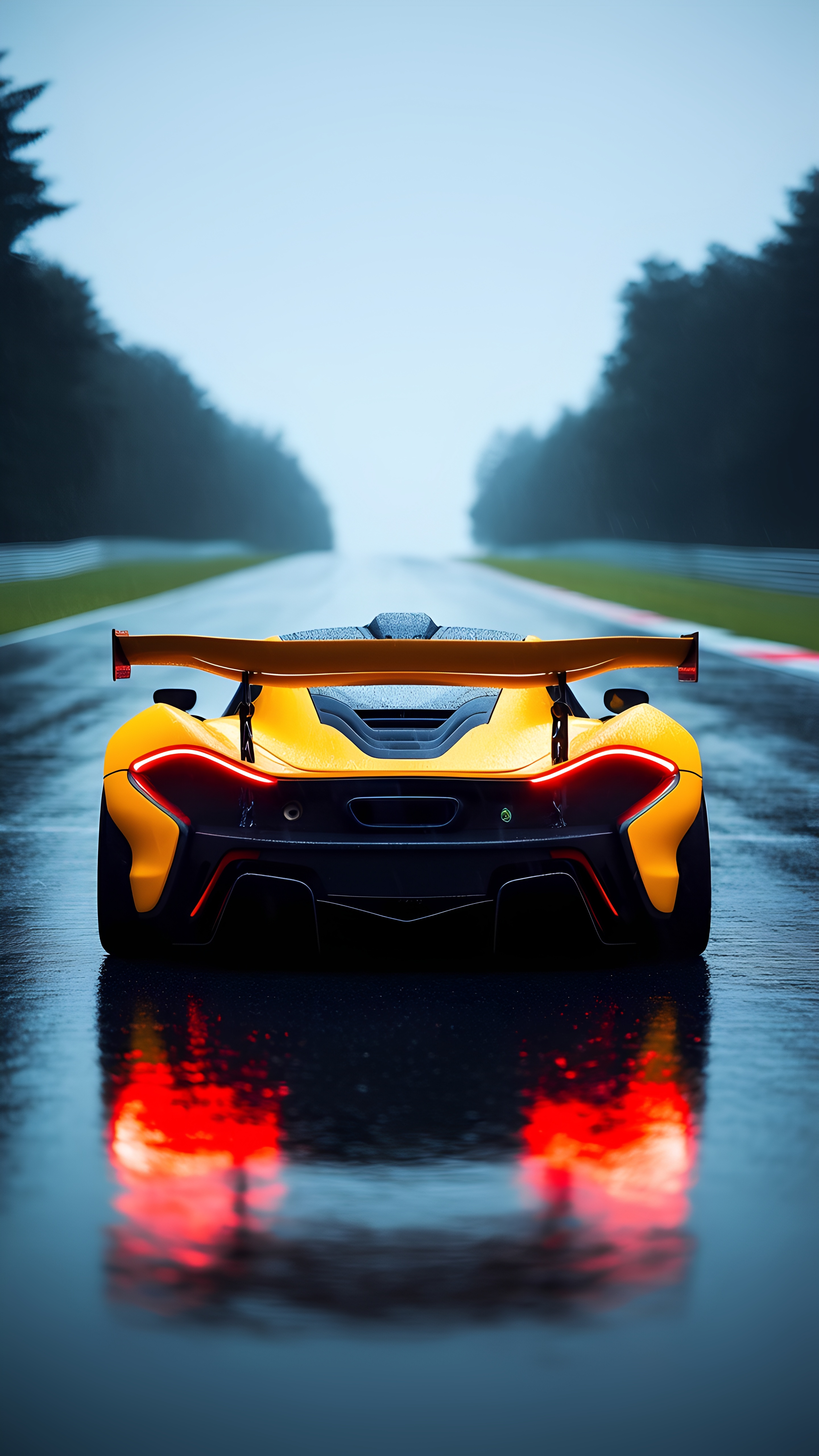Orange Hypercar Wet Racetrack Cinematic Reflection 3